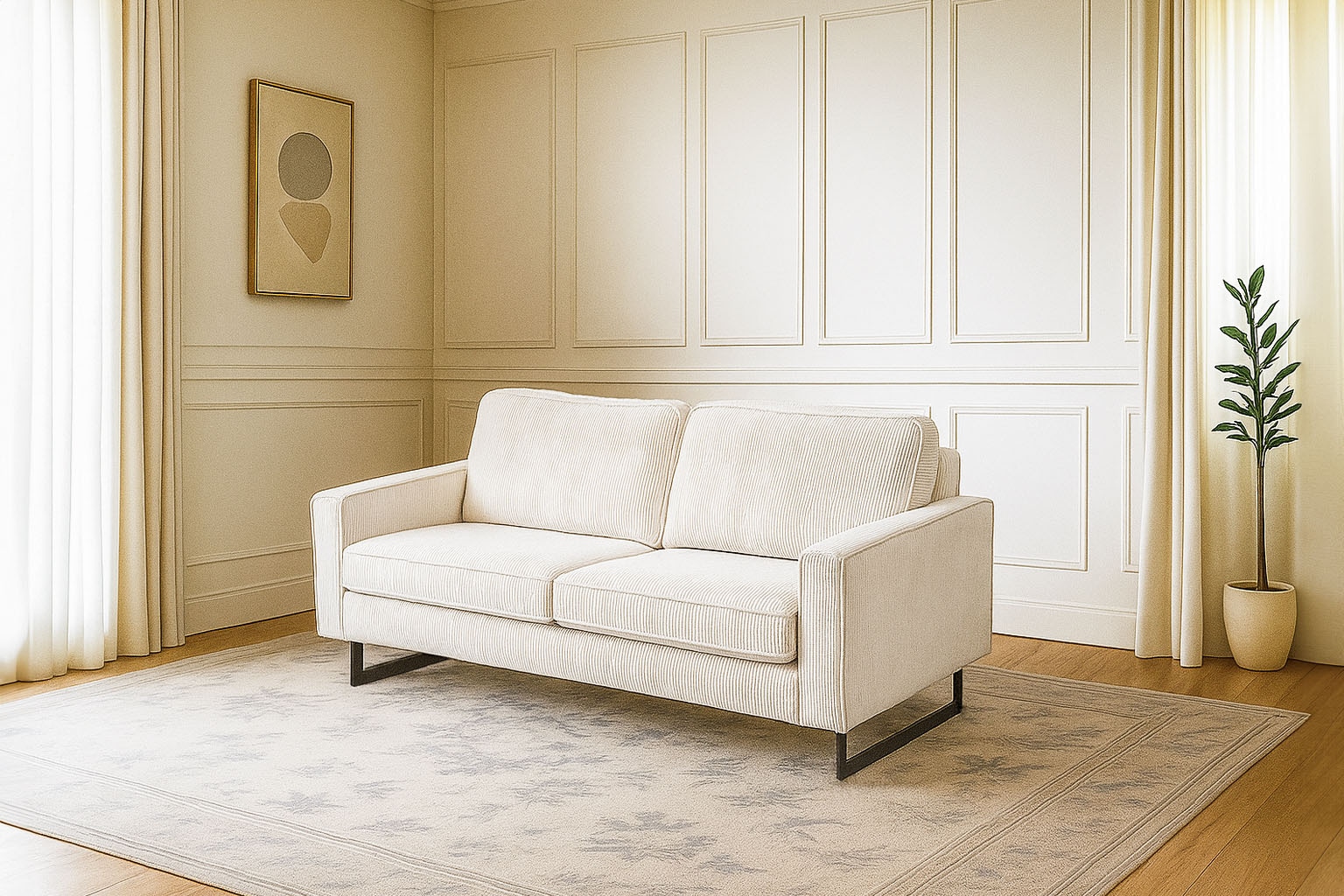 Home affaire 2-Sitzer »Pinto, 166 cm, Cord, Chenille, Lederoptik« mit Keder, schwarze Metallfüße, Wellenunterfederung