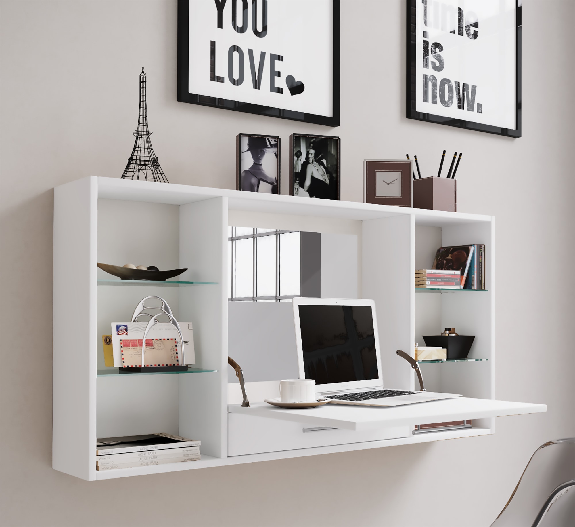 VCM Computerschrank »VCM Frisiertisch | Wandtisch mit ausklappbarer Fläche | Maße H. 60 x B. 115 x T. 20 cm | Schminkschrank mit Schublade | Schminktisch - Teala«, (1 St.)