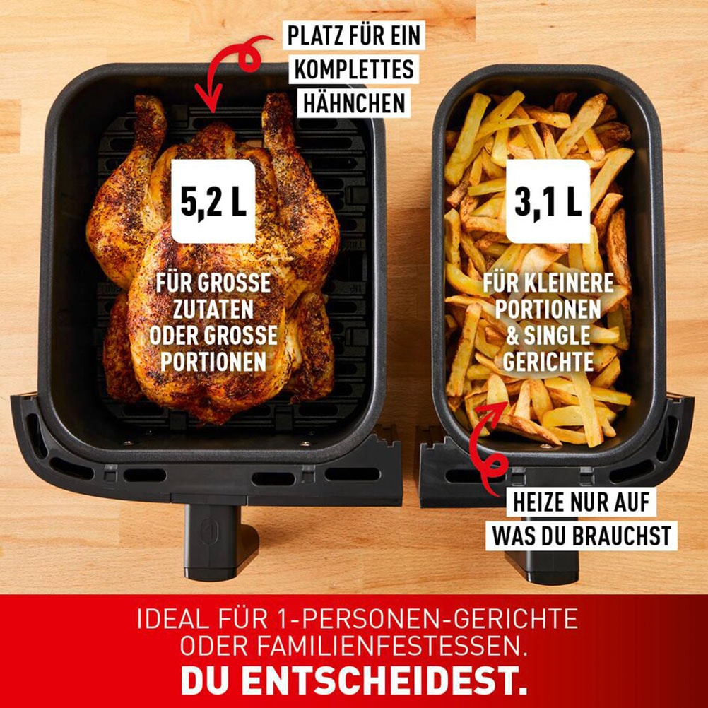 Tefal Heißluftfritteuse »EY905B Dual Easy Fry & Grill«, 2700 W, Doppelkammer Heissluftfritteuse, inkl. Hamburger Presse, EY905B