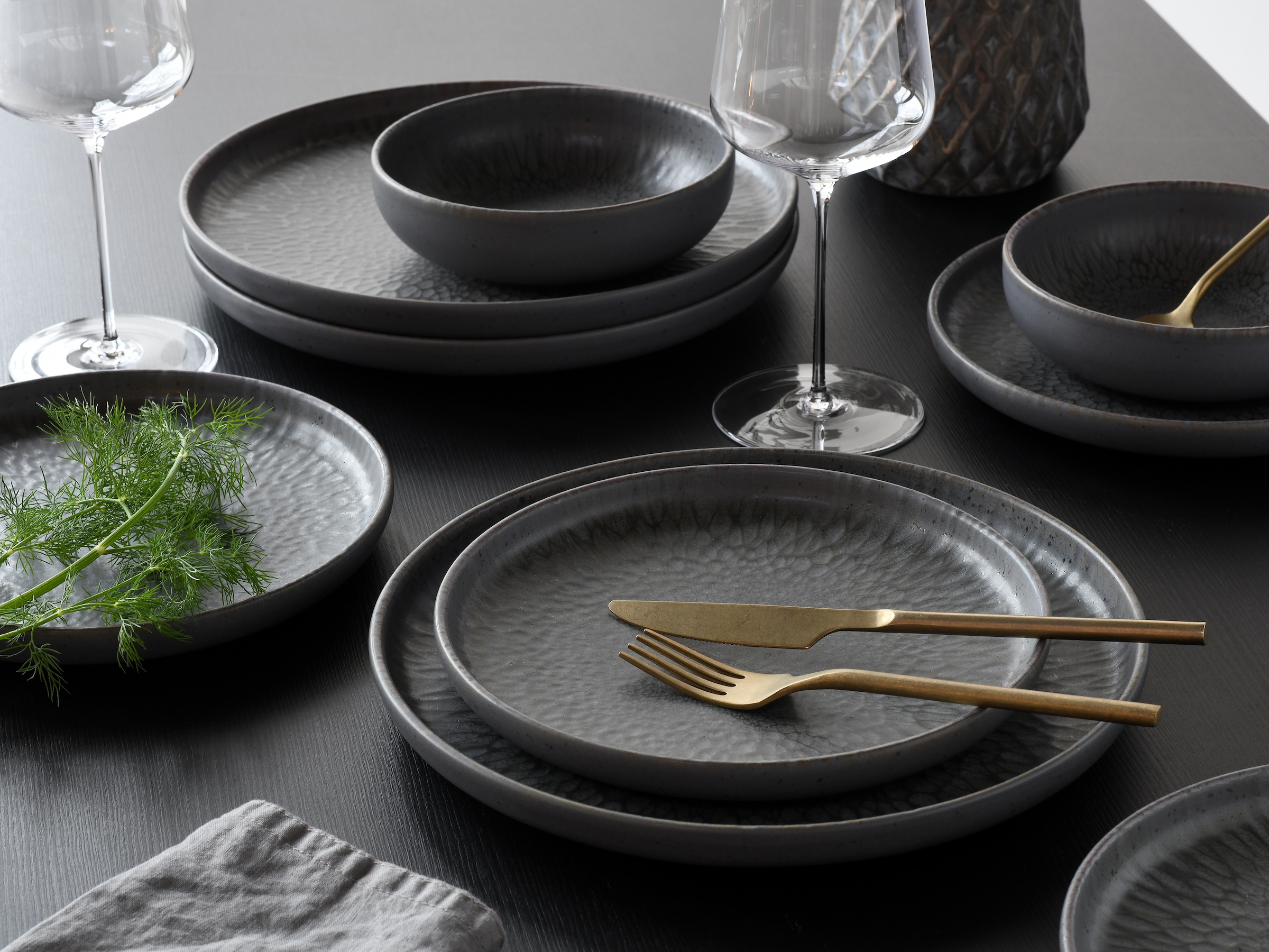 CreaTable Teller-Set »Uno Volcano, Tellerset 12-tlg« Reaktivglasur, Vintage Style