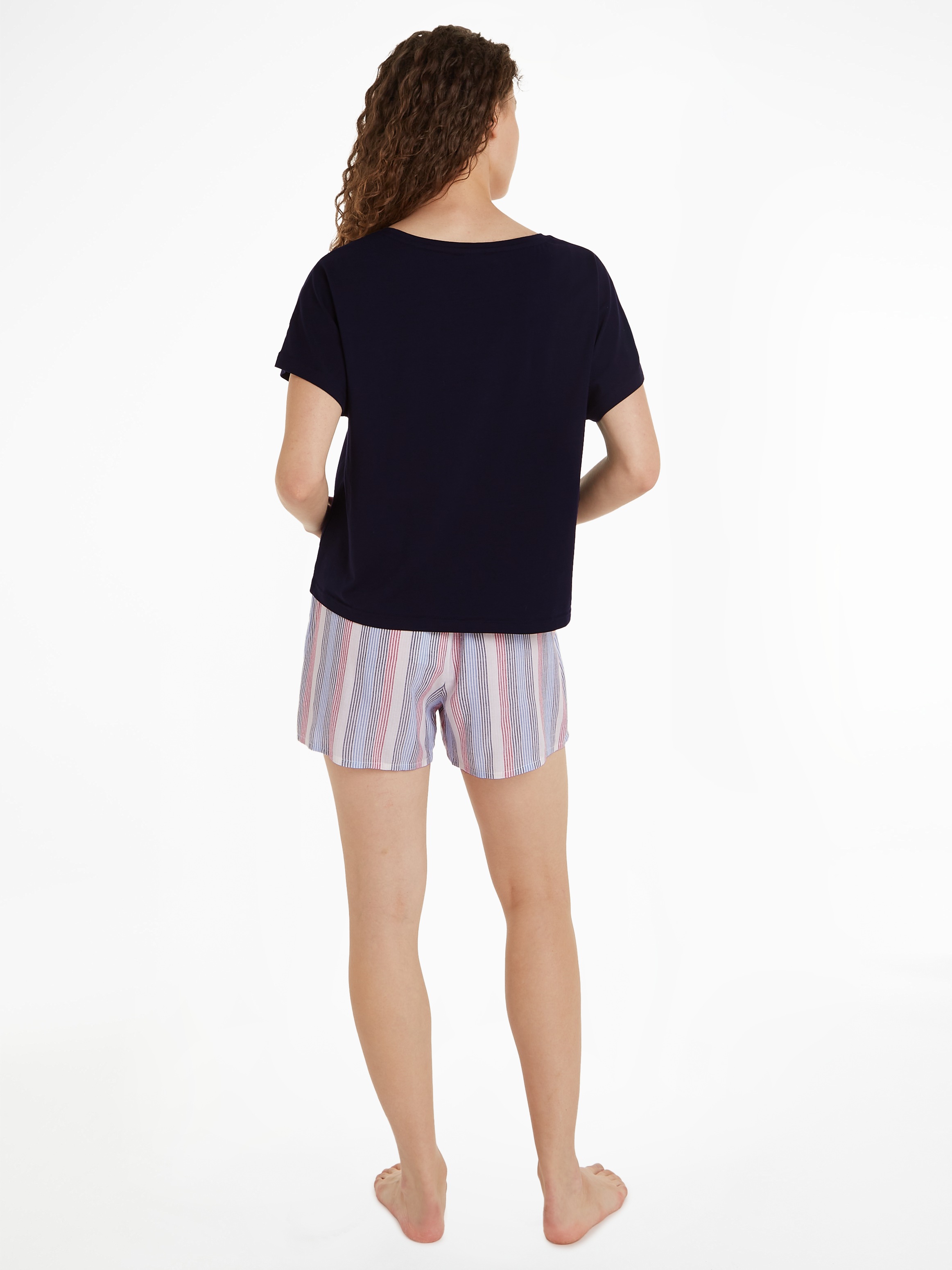 Tommy Hilfiger Underwear Shorty »SS PYJ SET WOVEN«, (Set, 2 tlg., Shirt+Shorts), Shirt uni, Shorts gemustert