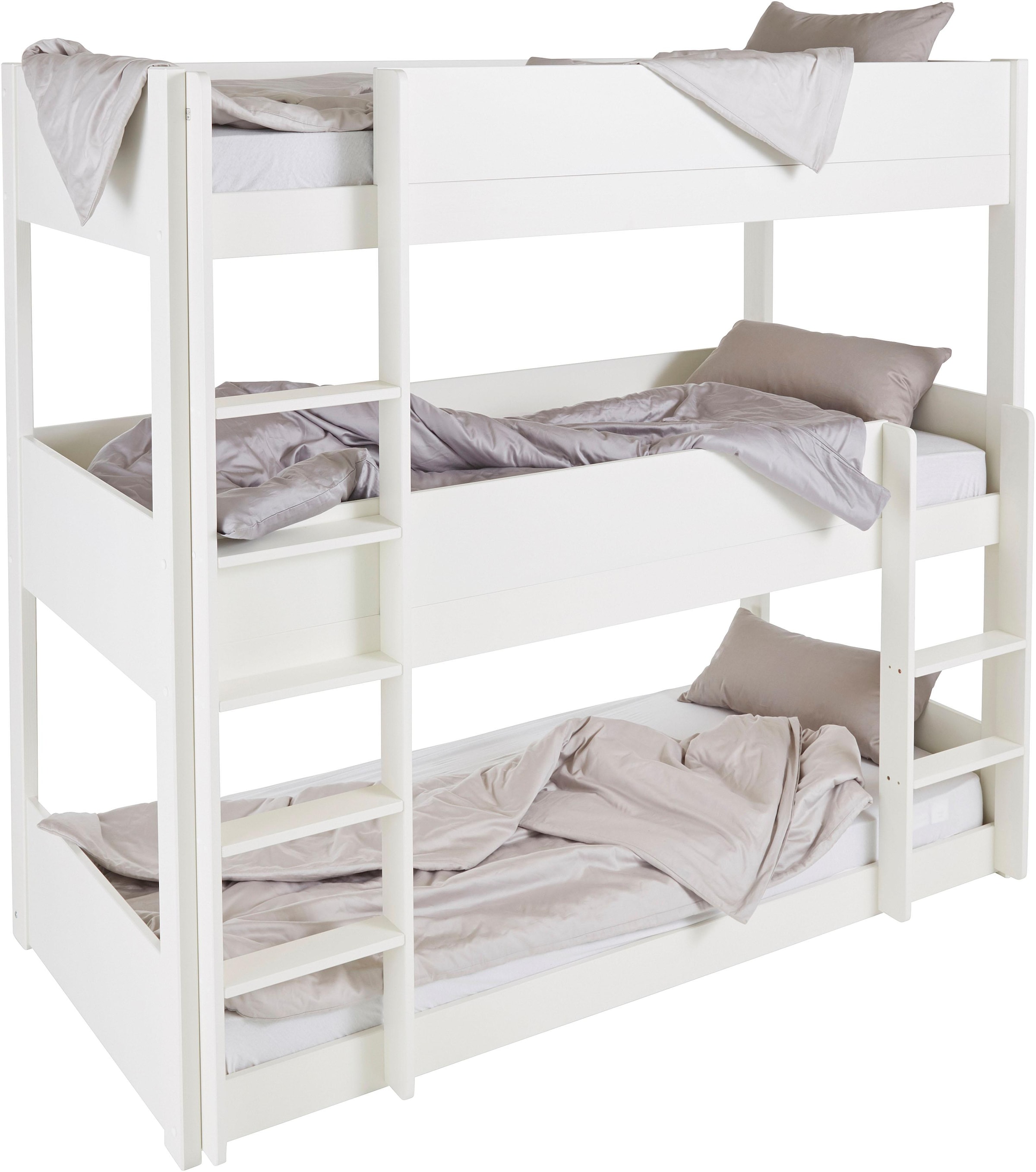 Lüttenhütt Etagenbett »"TIPO"BESTSELLER! Stockbett, Hochbett, Bodenbett, platzsparend«, (Leitern beidseitig montierbar), mit 3 Schlafplätzen, FSC® zertifiziertes Massivholz (Kiefer)