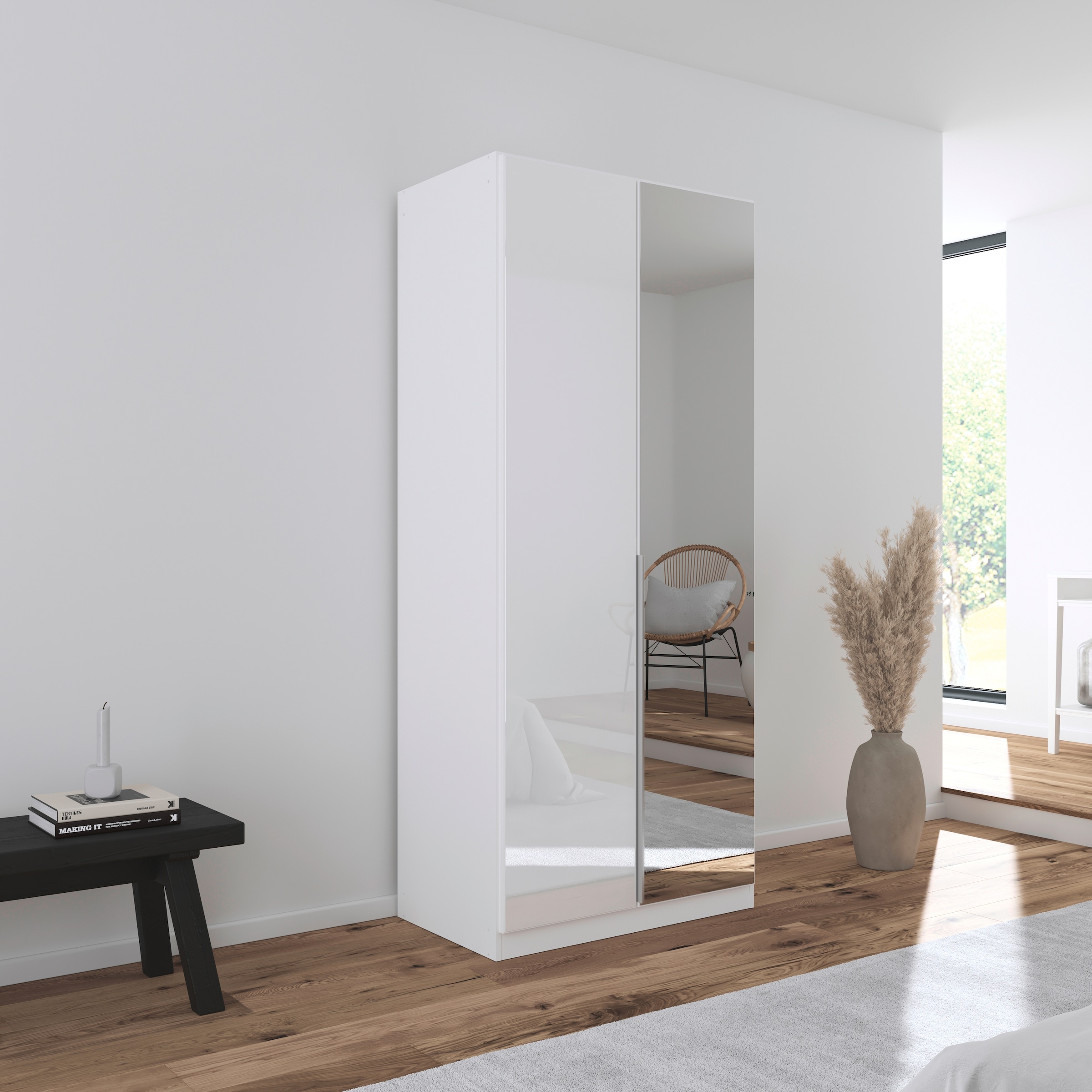 rauch Drehtürenschrank »Kleiderschrank Kleiderschränke Schrank Garderobe AGORDO mit Glasfront« in zwei Griff-Farben, Breiten 91-360 cm,  durchdachte Innenausstattung, in 7 Breiten und 2 Höhen MADE IN GERMANY