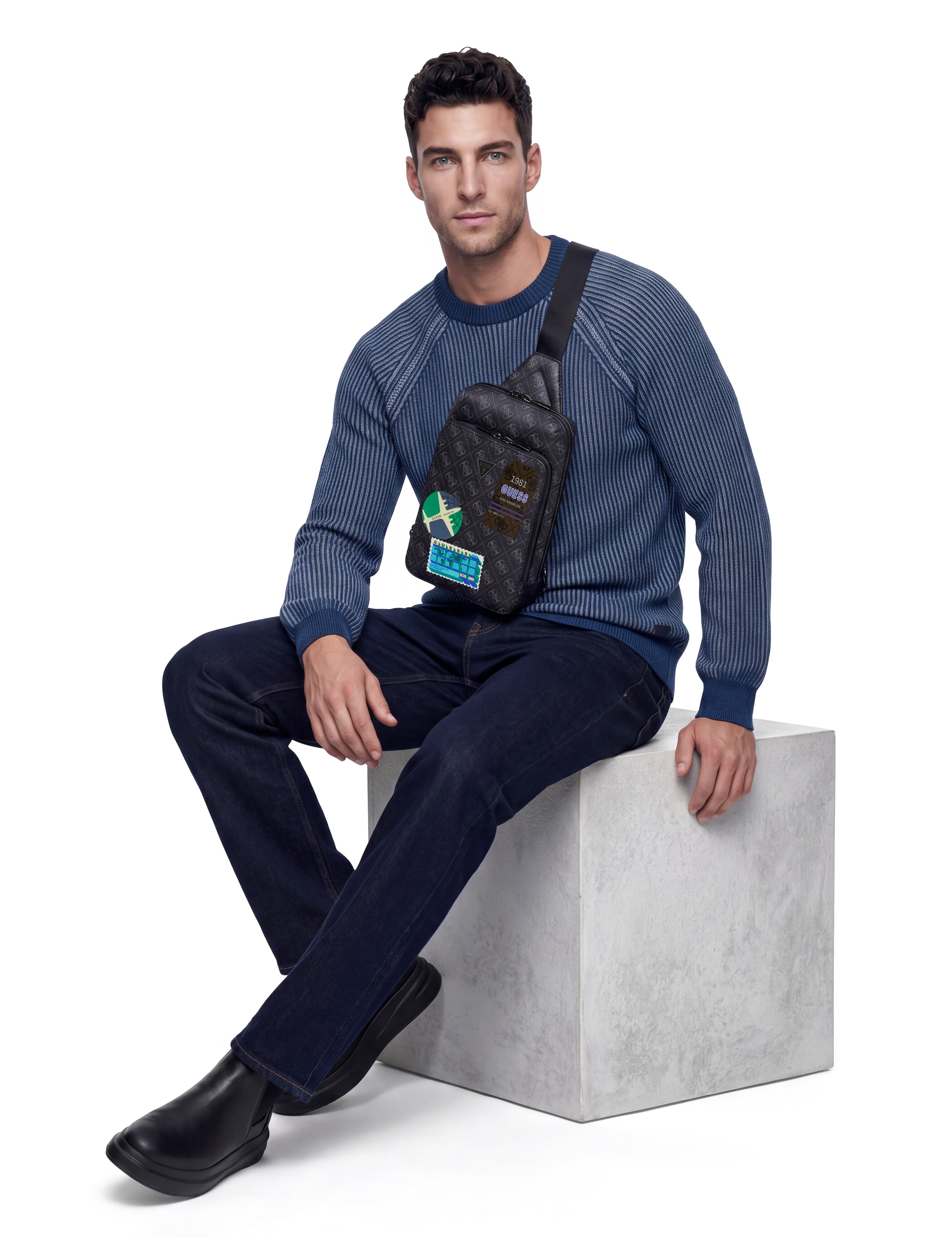Guess Strickpullover »NIRO VANISÃˆ STRIPES« mit Wolle, Rundhalsausschnitt, Regular Fit