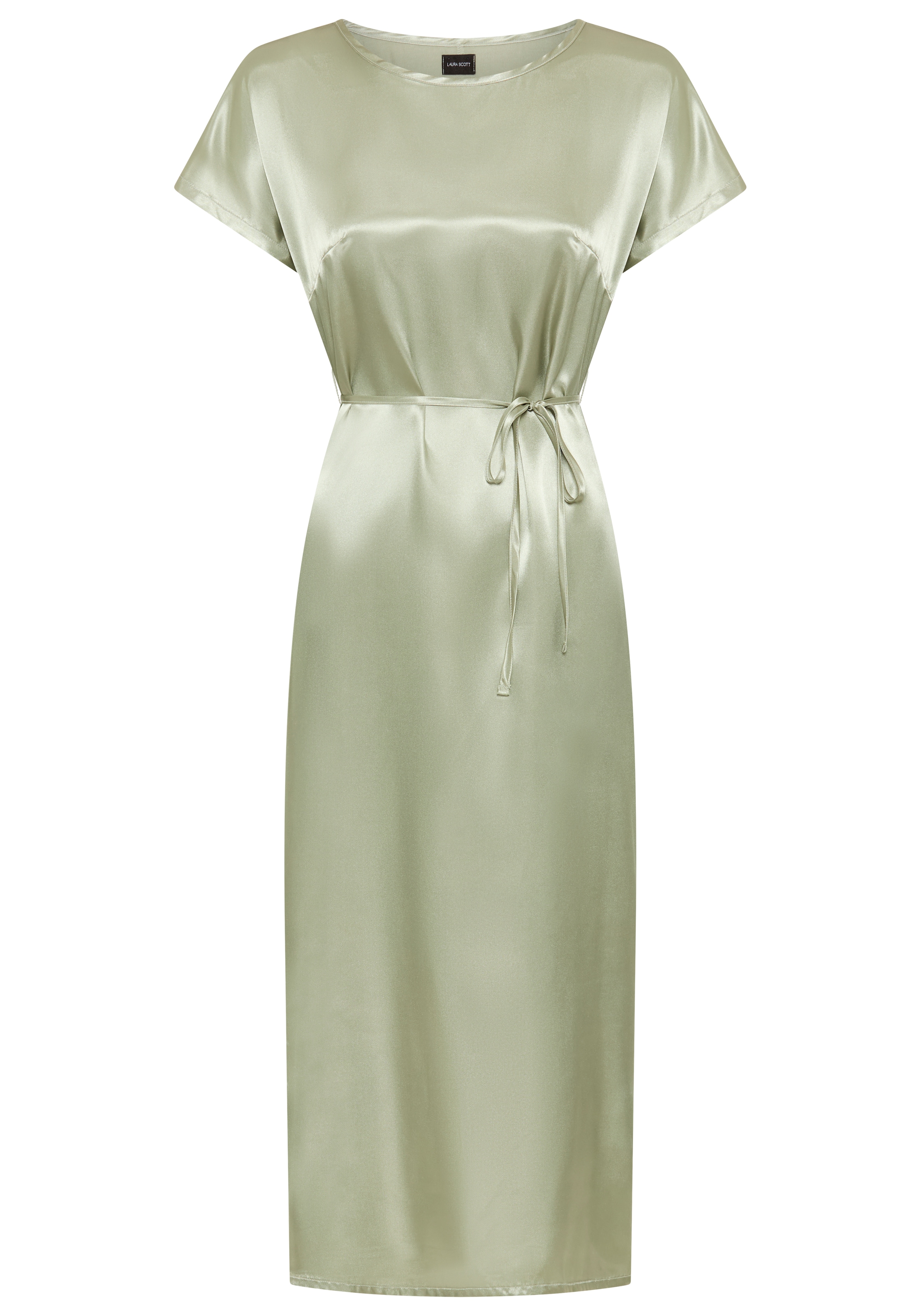 Laura Scott Satinkleid in moderner Midi-Länge, glänzende Optik