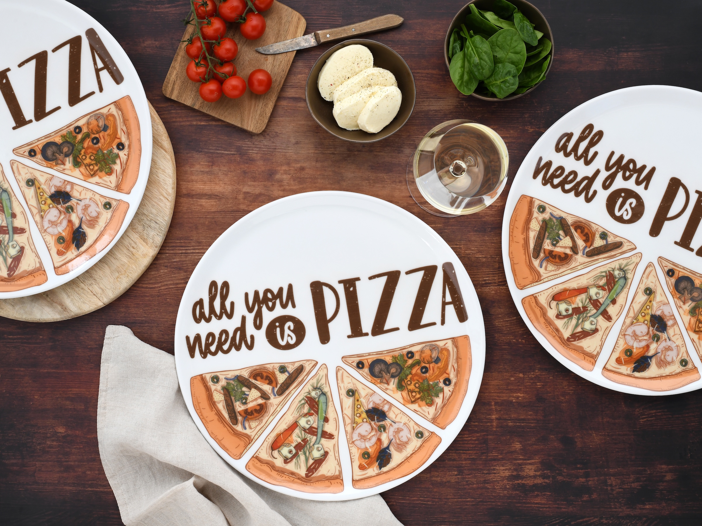 CreaTable Pizzateller »Europa All You Need, Pizzateller 33 cm 6-tlg« Pizzamotiv, Europäische Qualität