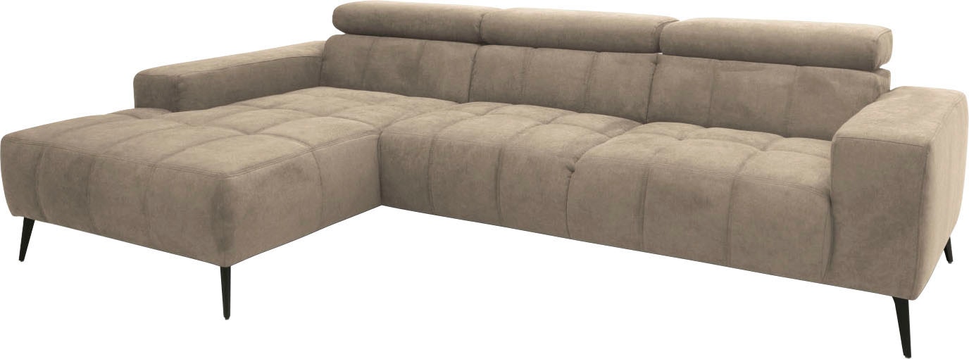 DOMO collection Ecksofa »Trento L-Form, mit Kufenfuß oder Einzelfuß«, wahlweise mit Kopfteilverstellung, Recamiere links/rechts bestellbar