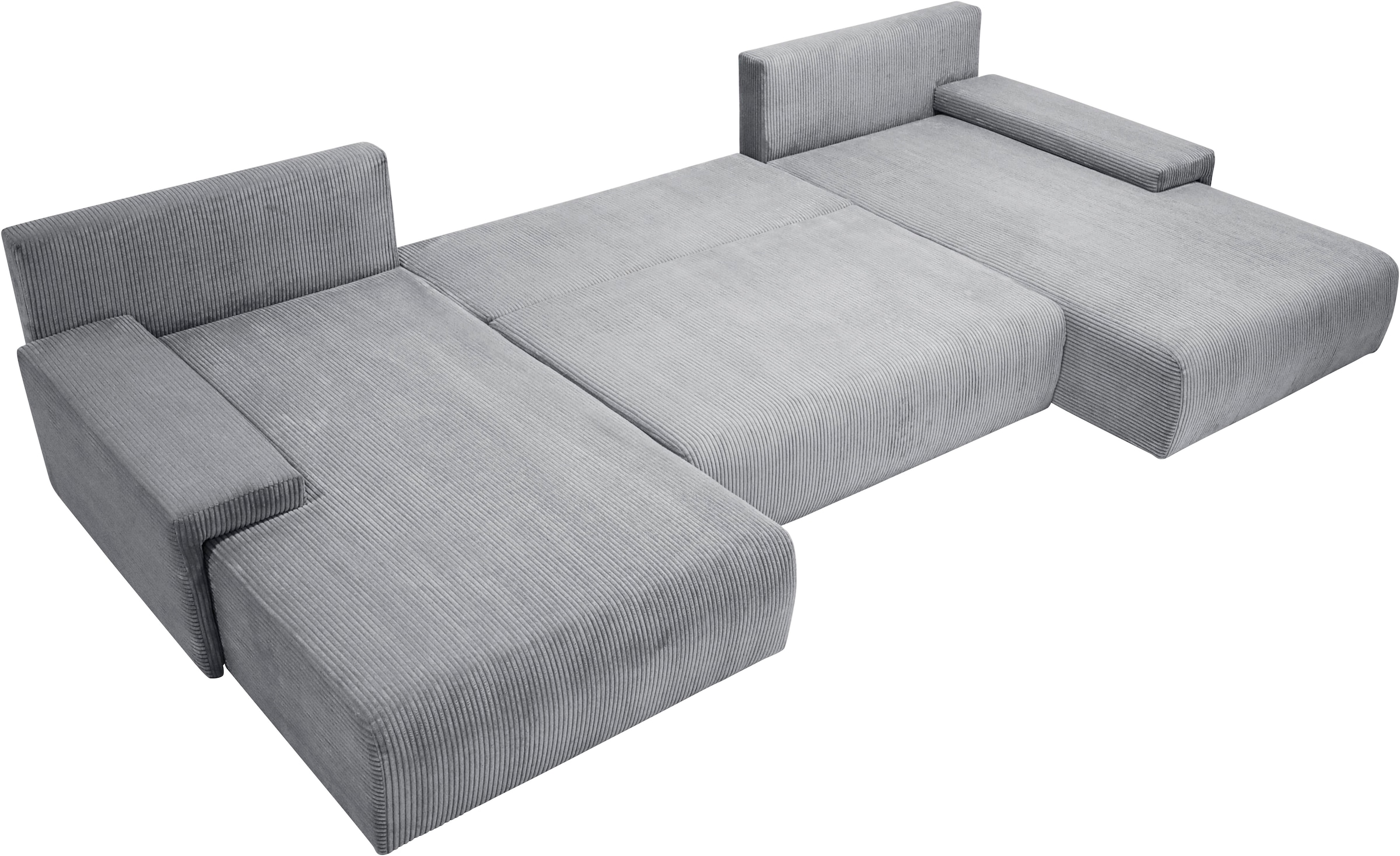 WERK2 Wohnlandschaft »Amalfi, B/T: 348/188 cm, in Cord mit Schlaffunktion & Bettkasten« modernes XXL Design, U-Form