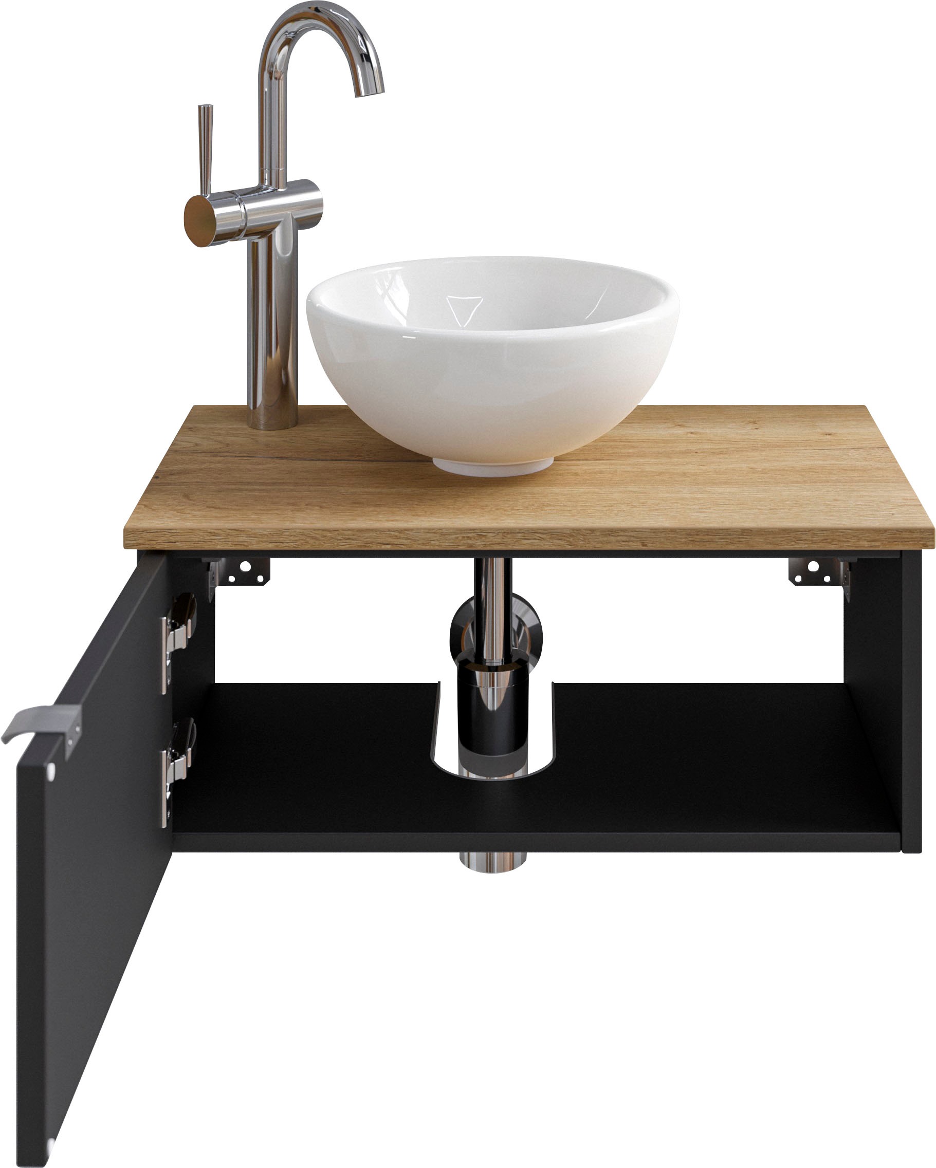 Saphir Waschtisch »Serie 6915 Waschschale mit Unterschrank für Gästebad, Gäste WC«, 61 cm breit, 1 Tür, offenes Fach, kleine Bäder, ohne Armatur