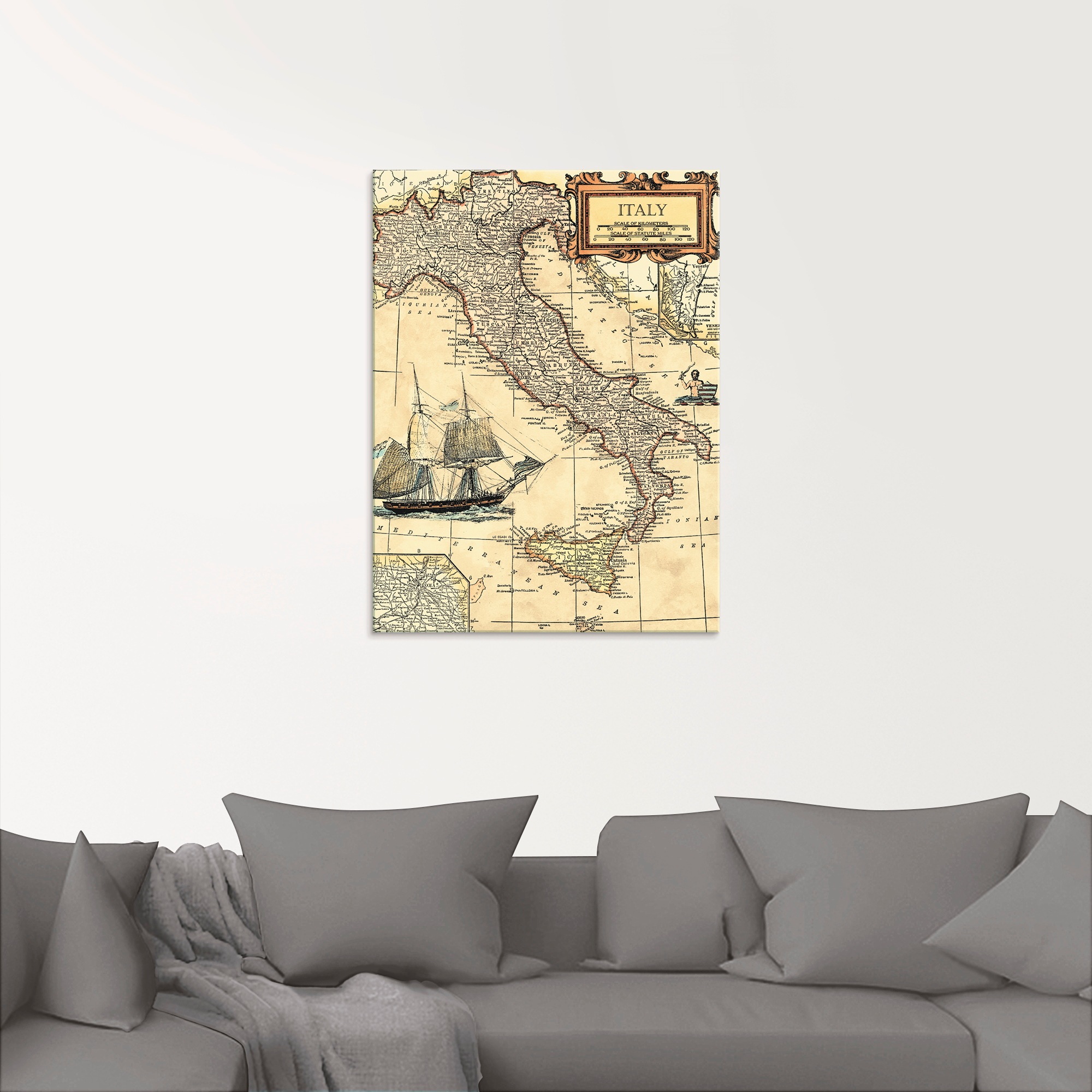 Artland Glasbild »Italienkarte«, Landkarten, (1 St.), in verschiedenen Größen