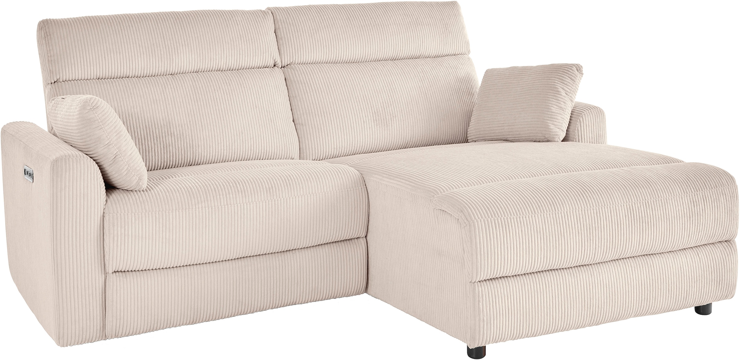INOSIGN Ecksofa »JENNA, L-Form, 209cm, manuelle u. elektrische Funktion, mit USB A/C,«, Liegefunktion 105°-150°, Federkern, Struktur fein