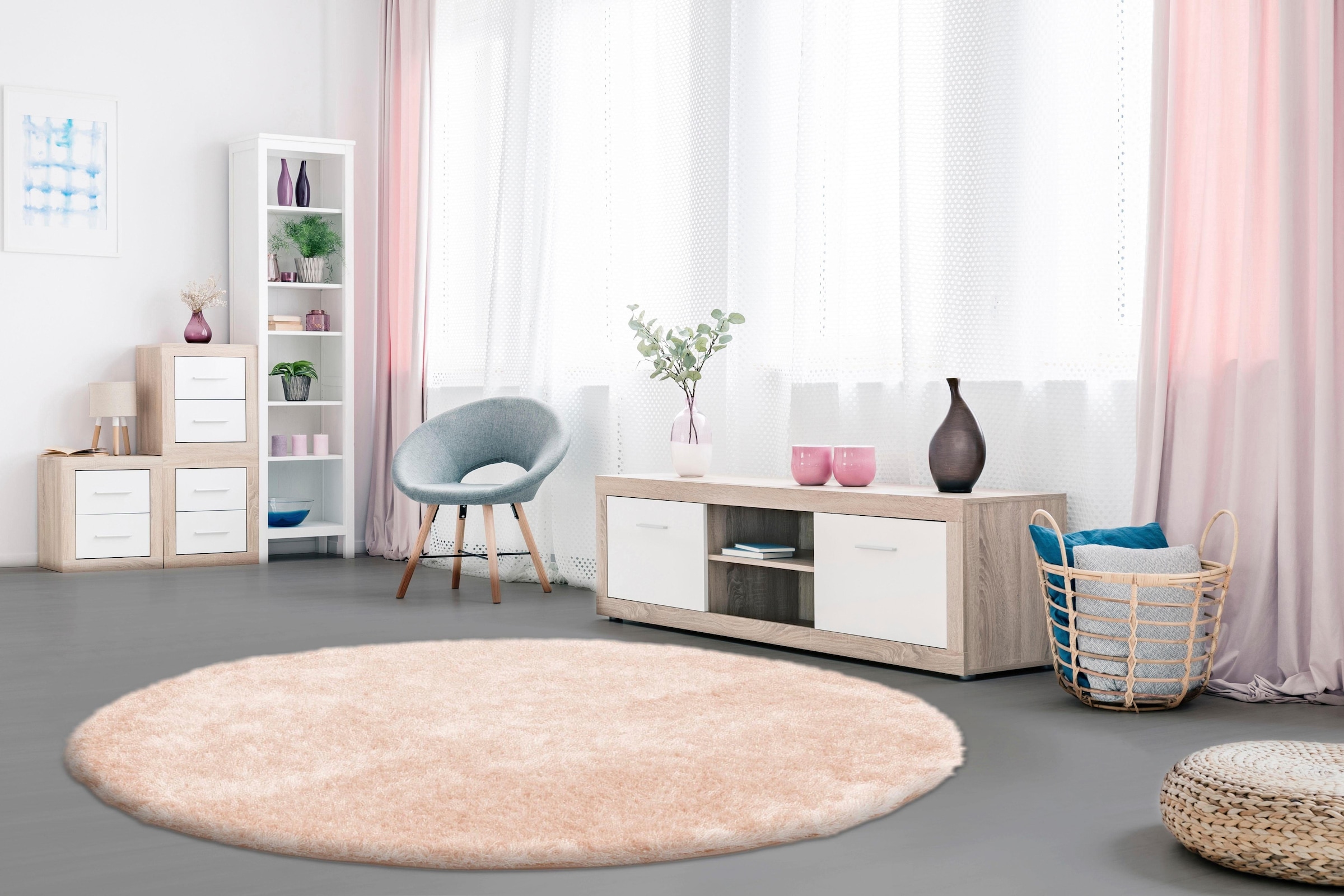 calo-deluxe Hochflor-Teppich »Masada 900«, rund, 40 mm Höhe, Wohnzimmer