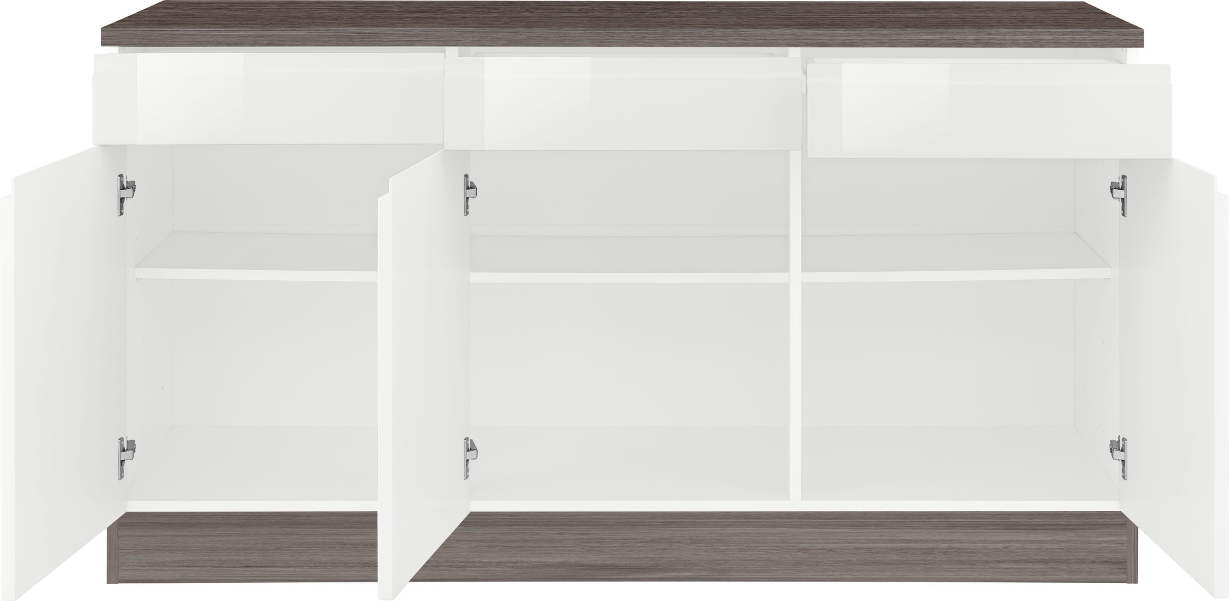 KOCHSTATION Unterschrank »KS-Virginia«, 85 cm hoch, 150 cm breit, 3 Schubladen, 3 Türen, griffloses Design