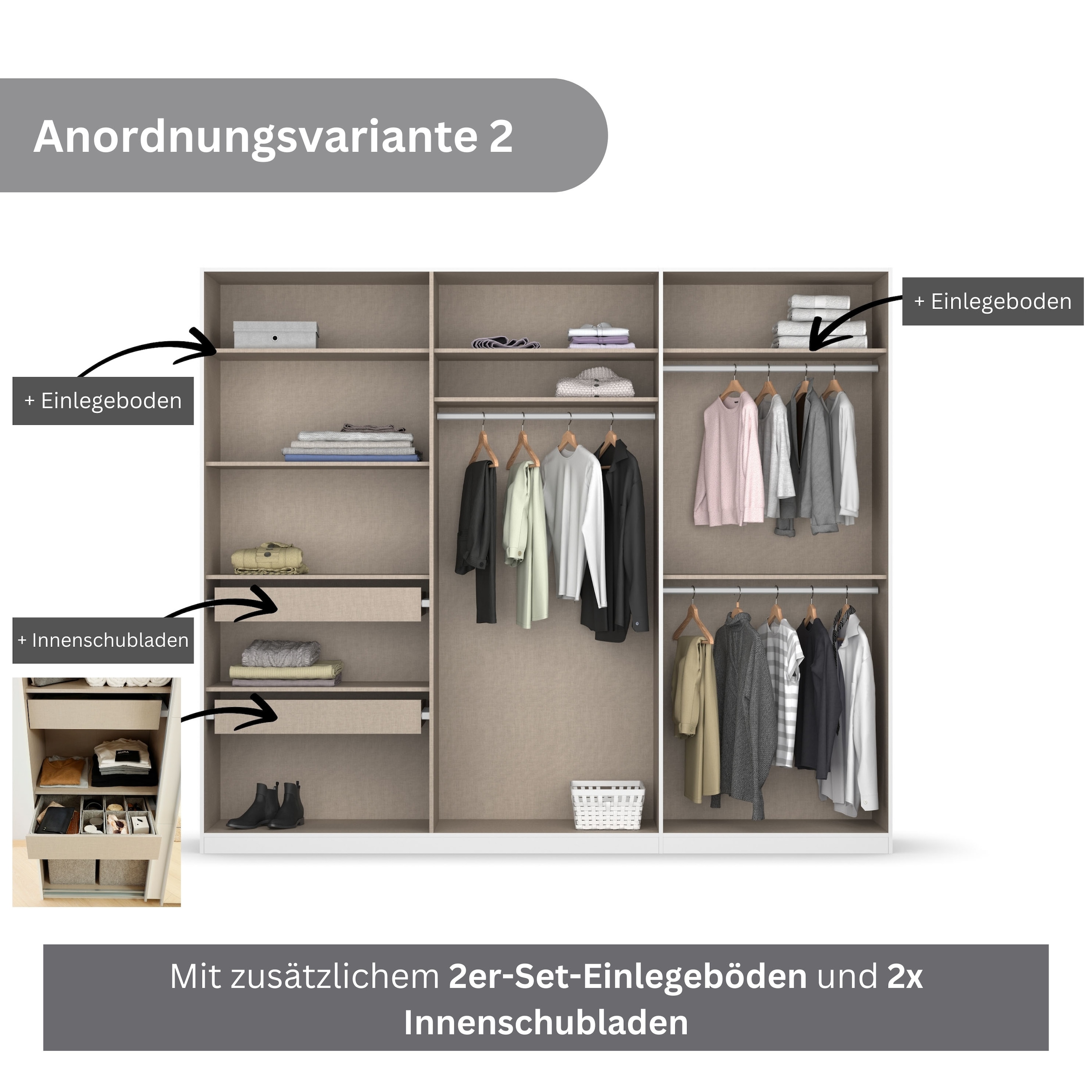 rauch Drehtürenschrank »Koluna«, mit Spiegel, inkl. 2 Innenschubladen sowie extra Böden