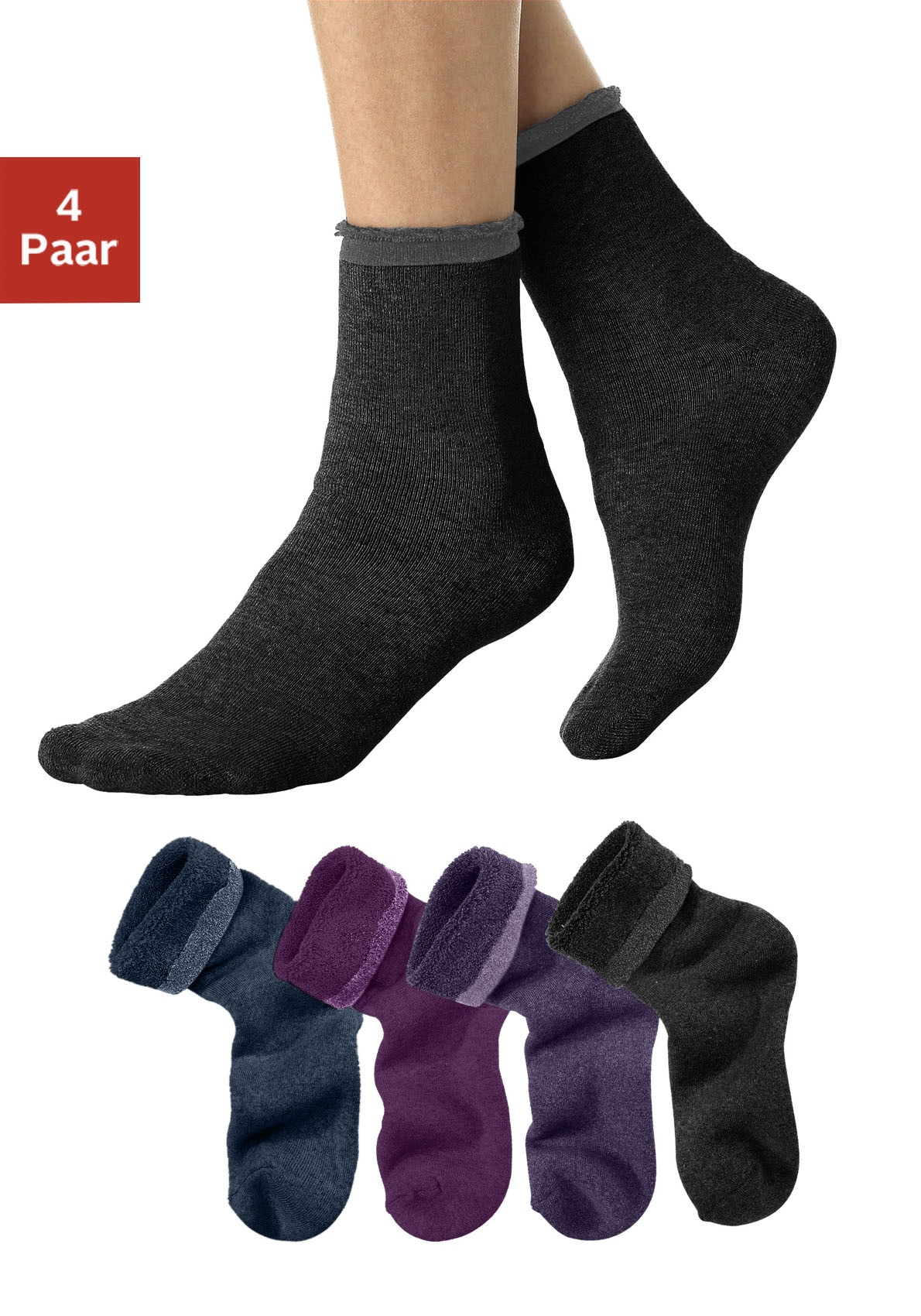 Lavana Kuschelsocken, (Packung, 4 Paar), mit Innenfrottee