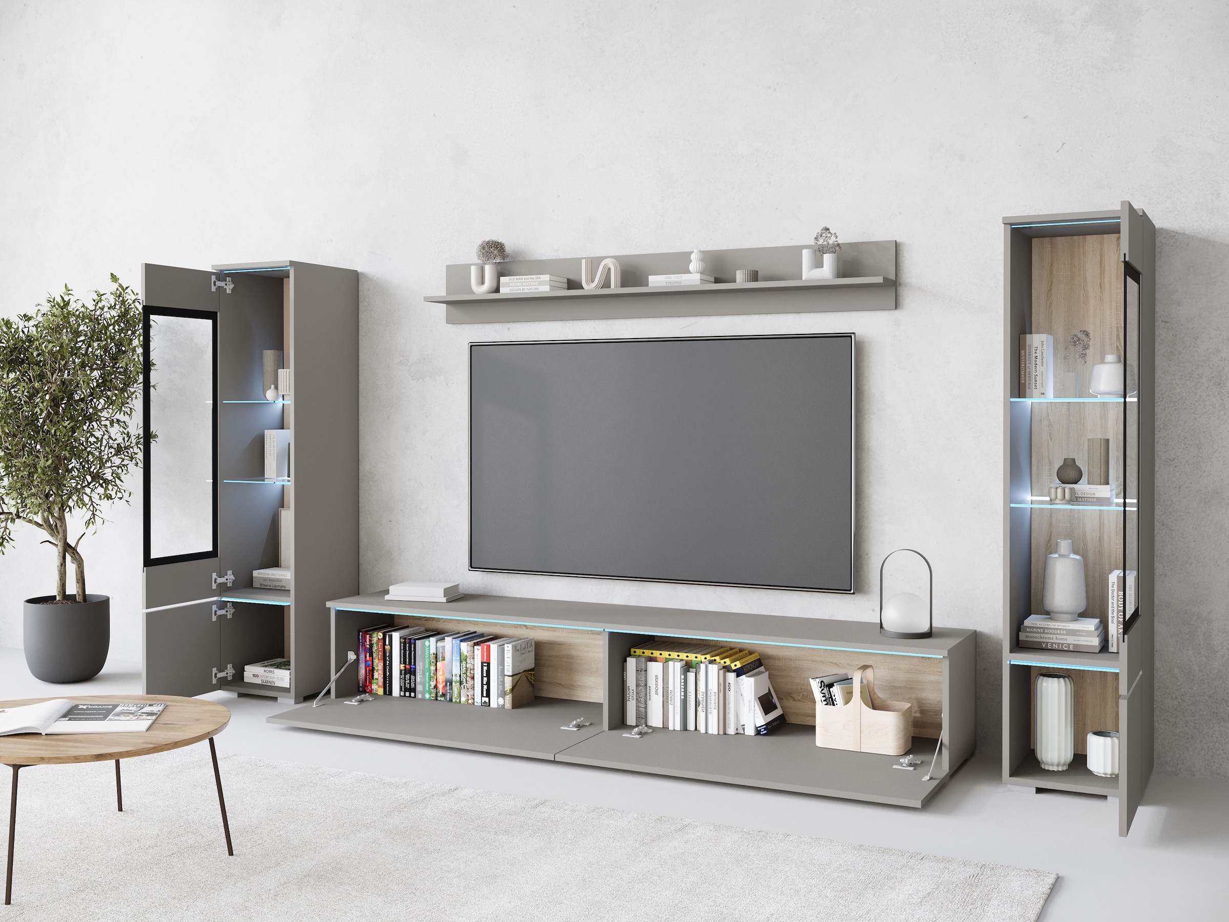 INOSIGN Wohnwand »VERA II« Komplett-Set, 4 Stk. tlg. Mediawand 260 cm, Vitrine mit Verglasung, stehend und hängend
