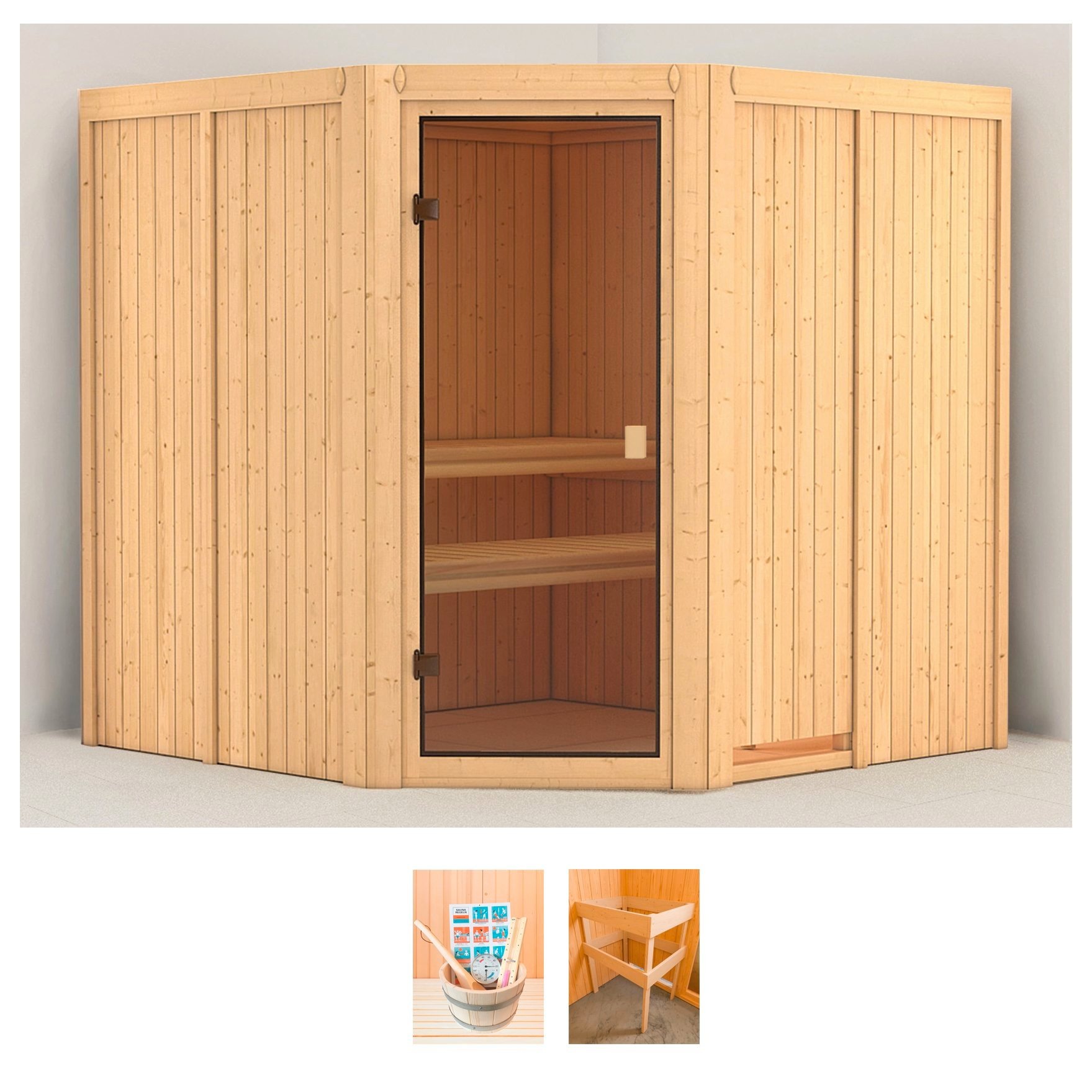 welltime Sauna »Kadira«, (Set), ohne Ofen, mit 6-tlg. Zubehörset