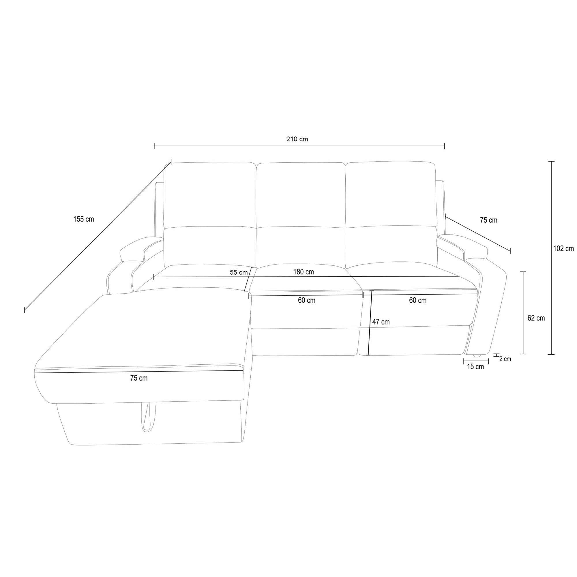 OTTO home Ecksofa »NAPORI Struktur-Bezug, L-Form, 210cm, man./elektr. Relaxfunktion« USB-A bei elektr. Variante, Staukasten, Seitentaschen u. Federkern