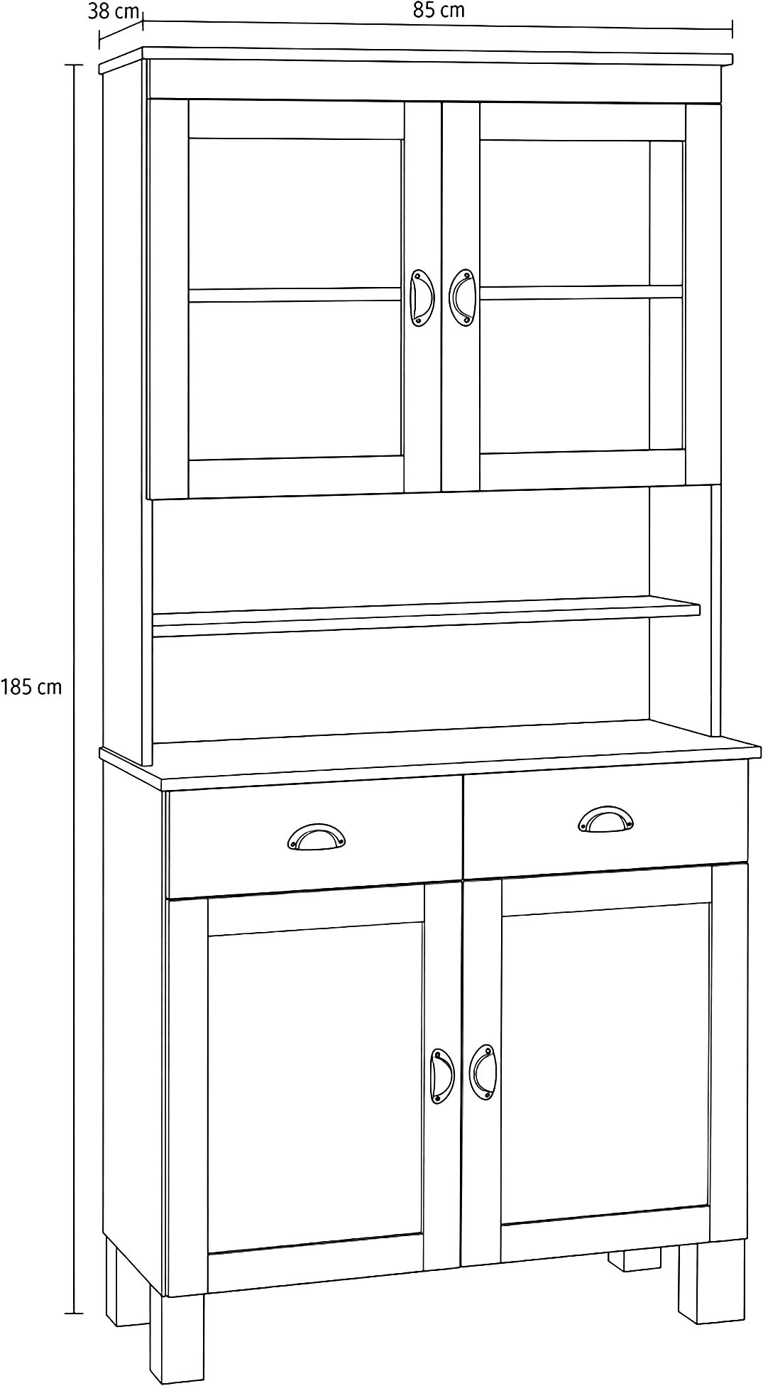 Home affaire Küchenbuffet »Oslo« 85 cm breit, aus massiver Kiefer, mit 2 Glastüren, Metallgriffe