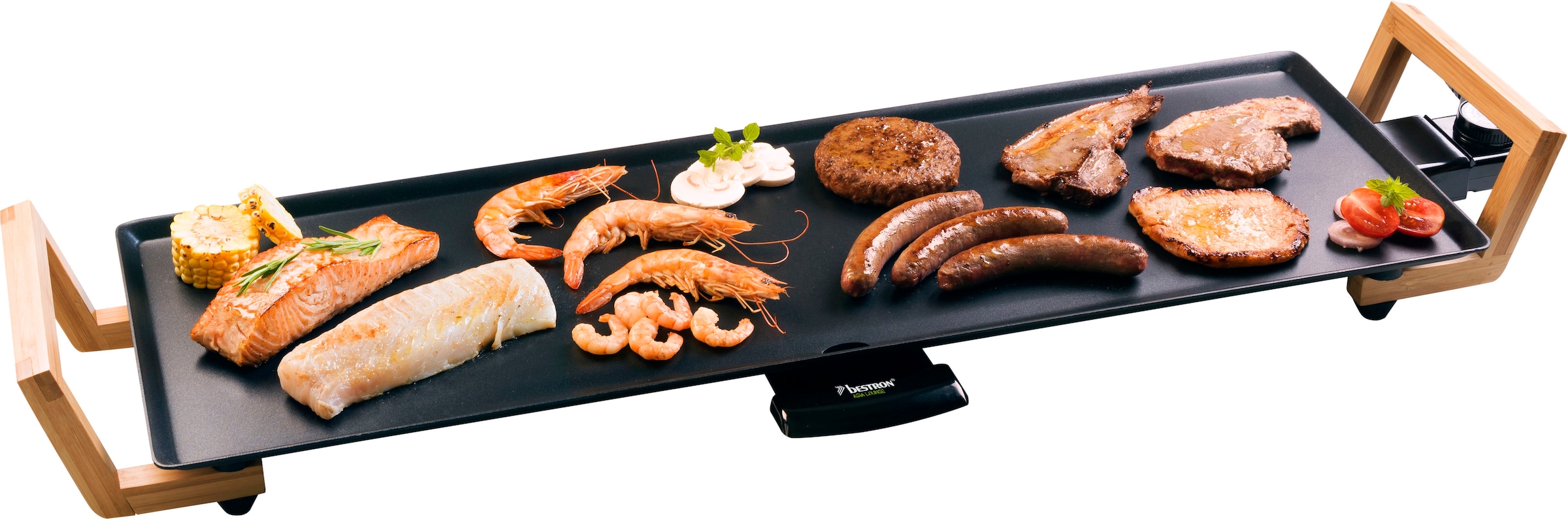 bestron Tischgrill »ABP603BB Asia Lounge«, 1800 W, Teppanyaki Grillplatte XL im Asia Design, mit Bambus-Griffen