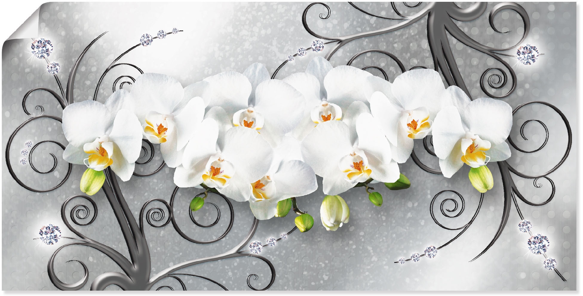 Artland Wandbild »weiße Orchideen auf Poster online Größen versch. Ornamenten«, bei in Alubild, oder St.), Wandaufkleber Blumenbilder, Leinwandbild, als (1 OTTO
