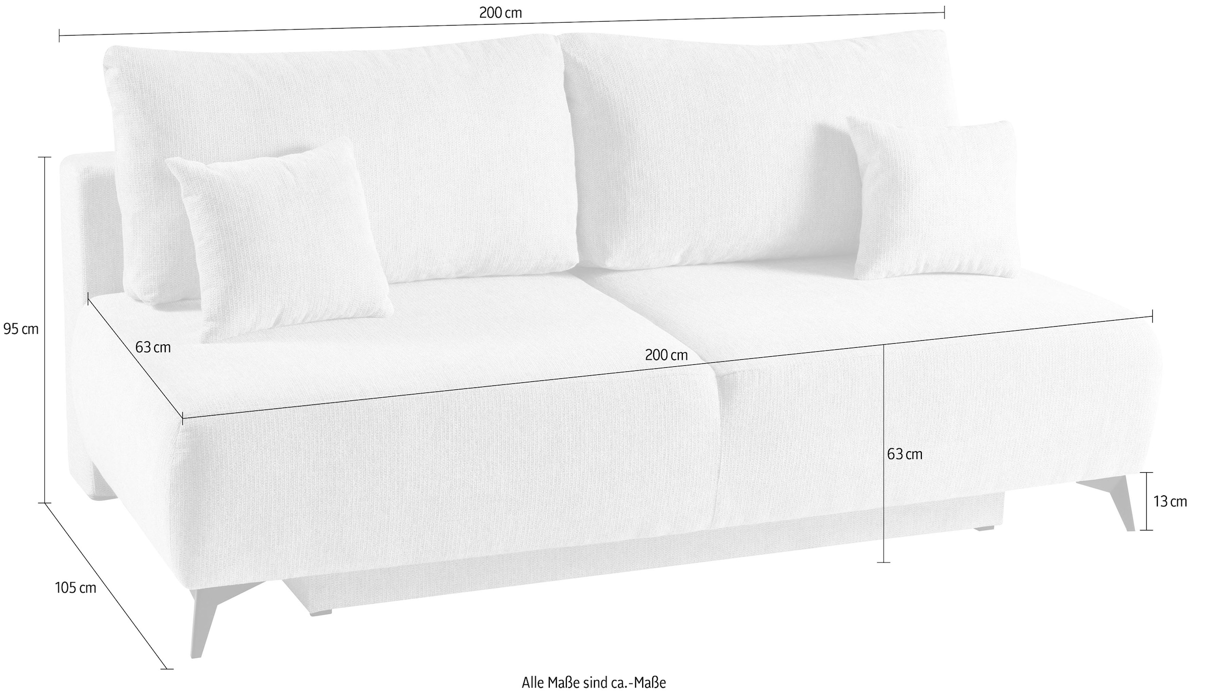 WERK2 Schlafsofa »Valerie mit Komfortsitz- und Liegehöhe, Breite 200cm,«, bequemes 2-Sitzer Schlafcouch mit Bettkasten
