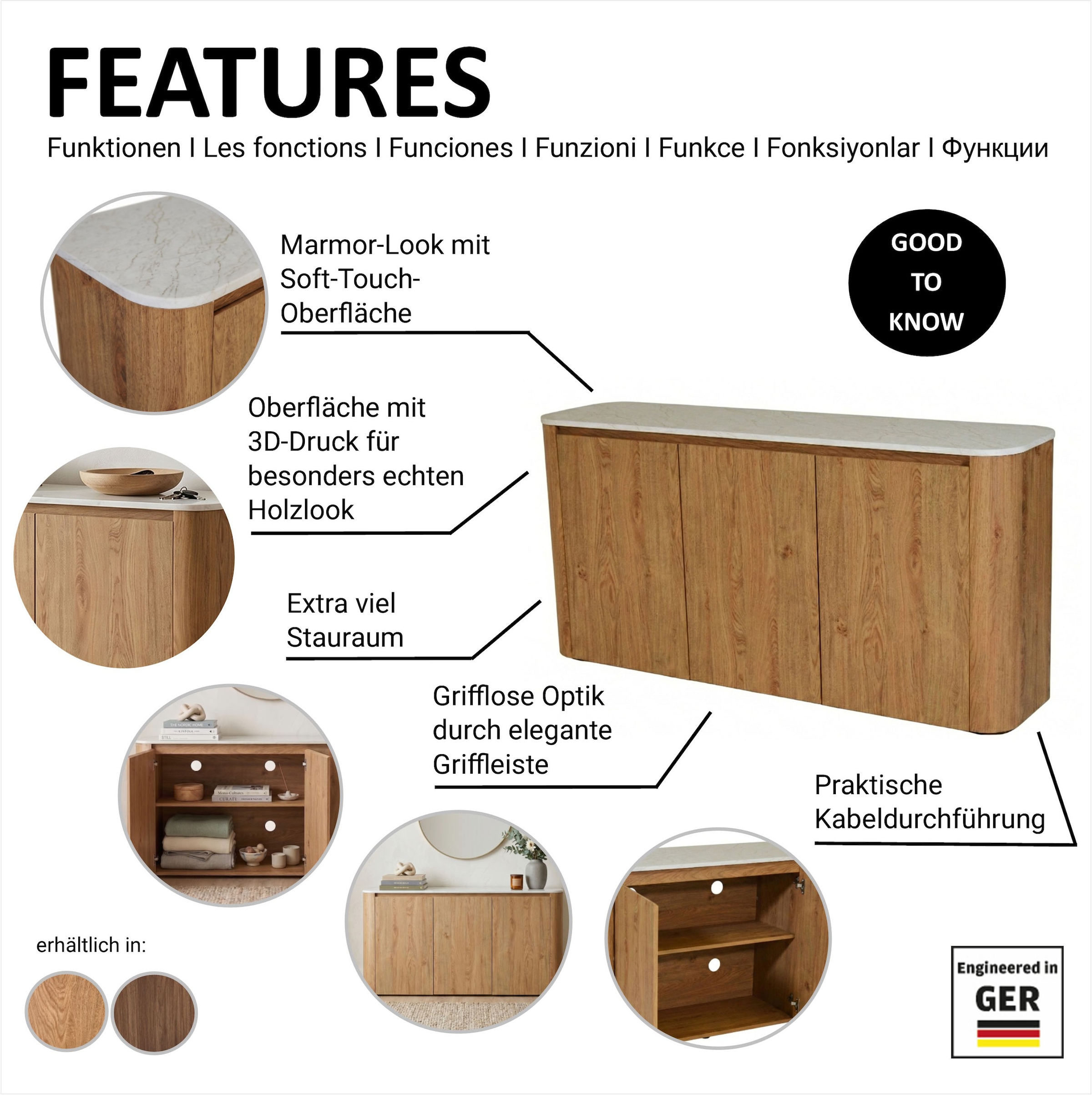 Jahnke Sideboard »TRESOR SB 150« Sideboard, Marmor Look, grifflose Optik, 3 Türen, Breite:150 cm