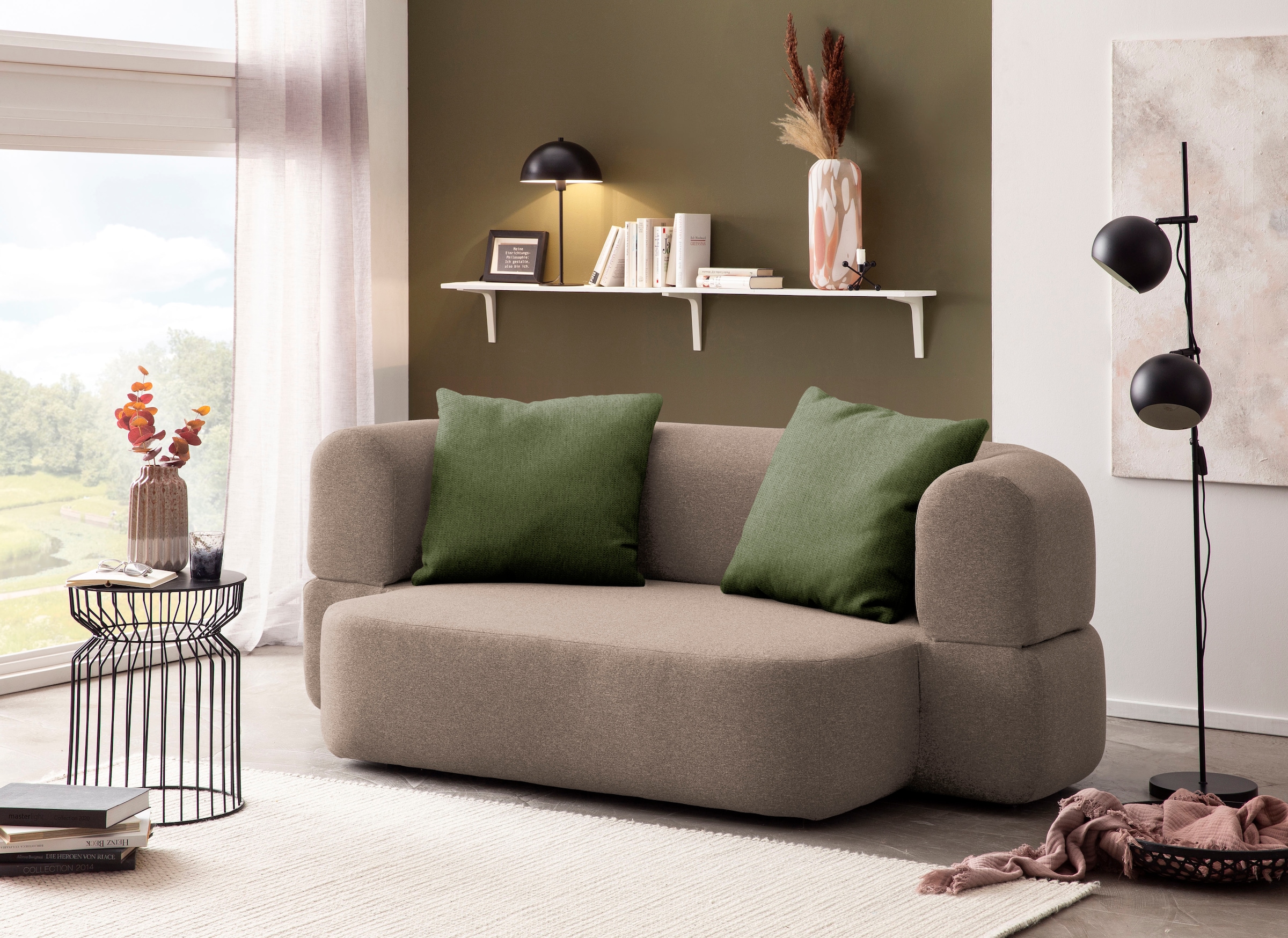 INOSIGN Schlafsofa »Denair oval Federkern, Bettsofa, organisches Design. Breite 208cm«, 2-Sitzer durch Klappen verwandeln in eine Liegefläche
