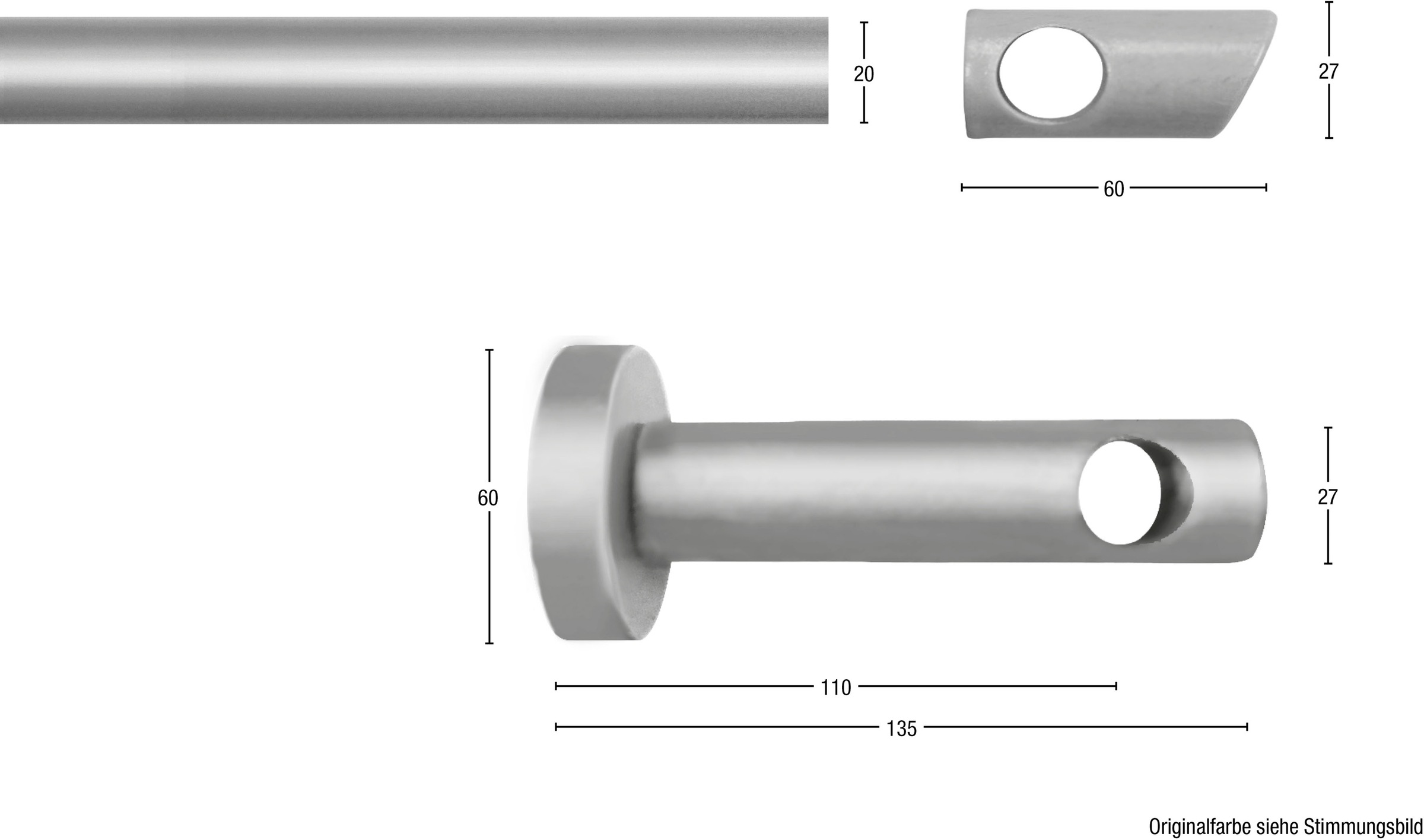 GARESA Gardinenstange »PILA« Ø 20 mm 1 läufig-läufig Wunschmaßlänge Vorhanggarnitur, verlängerbar, Knopf mit Ausschnitt, ohne Ringe