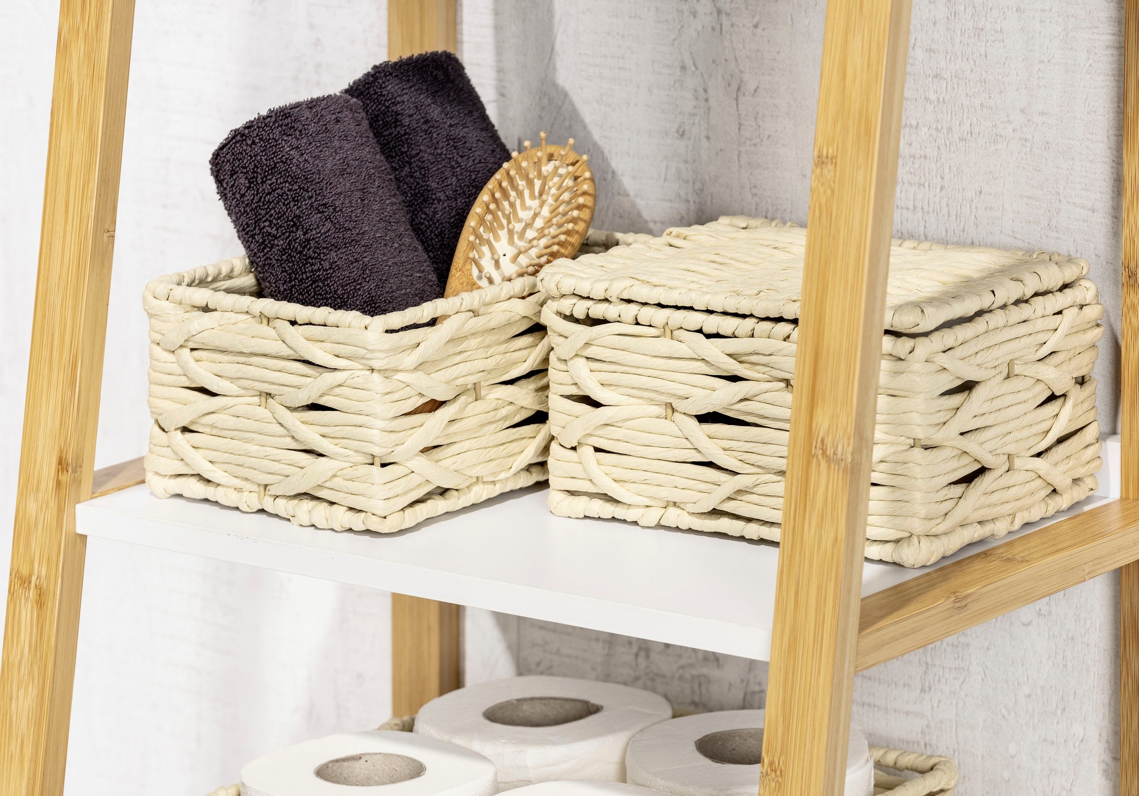 WENKO Badorganizer »Vabriano«, mit Deckel, aus hochwertigem Papier-Geflecht