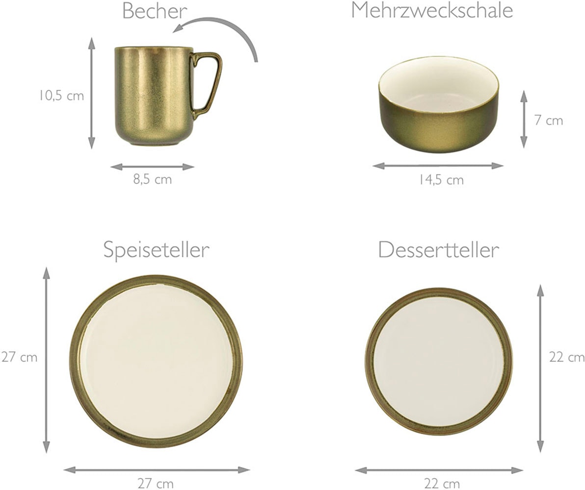 CreaTable Kombiservice »Modern Industrial«, (Set, 16 tlg., Kaffeeservice und Tafelservice im Set, für 4 Personen), Service, Spezialglasur, glänzende Sprenkel, 16 Teile, für 4 Personen