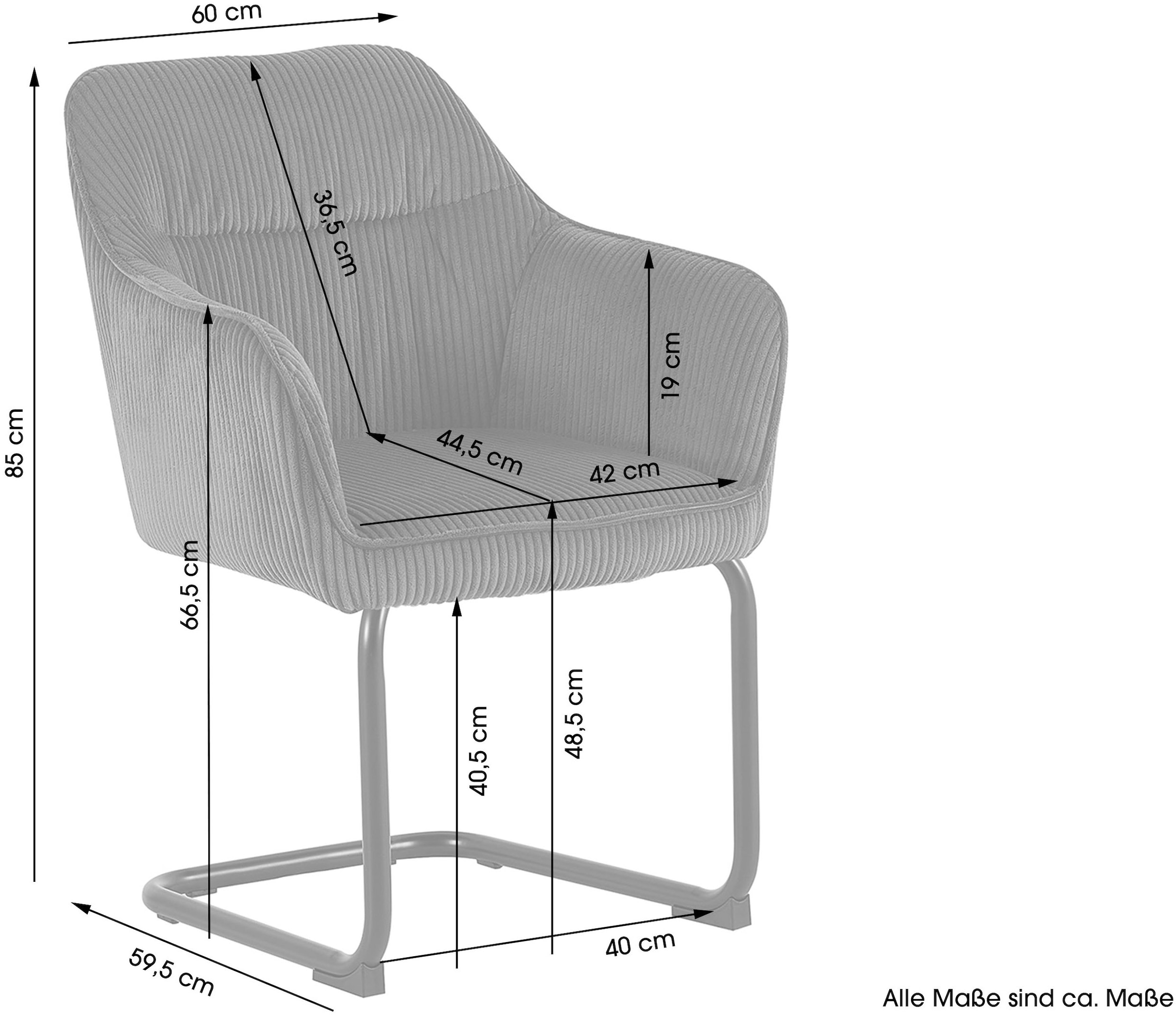 byLIVING Freischwinger »ELBA« (Set) 2 Stk.Grob-Cord, 110 kg, 180° drehbar Rückholfunktion, Schwingstuhlgestell