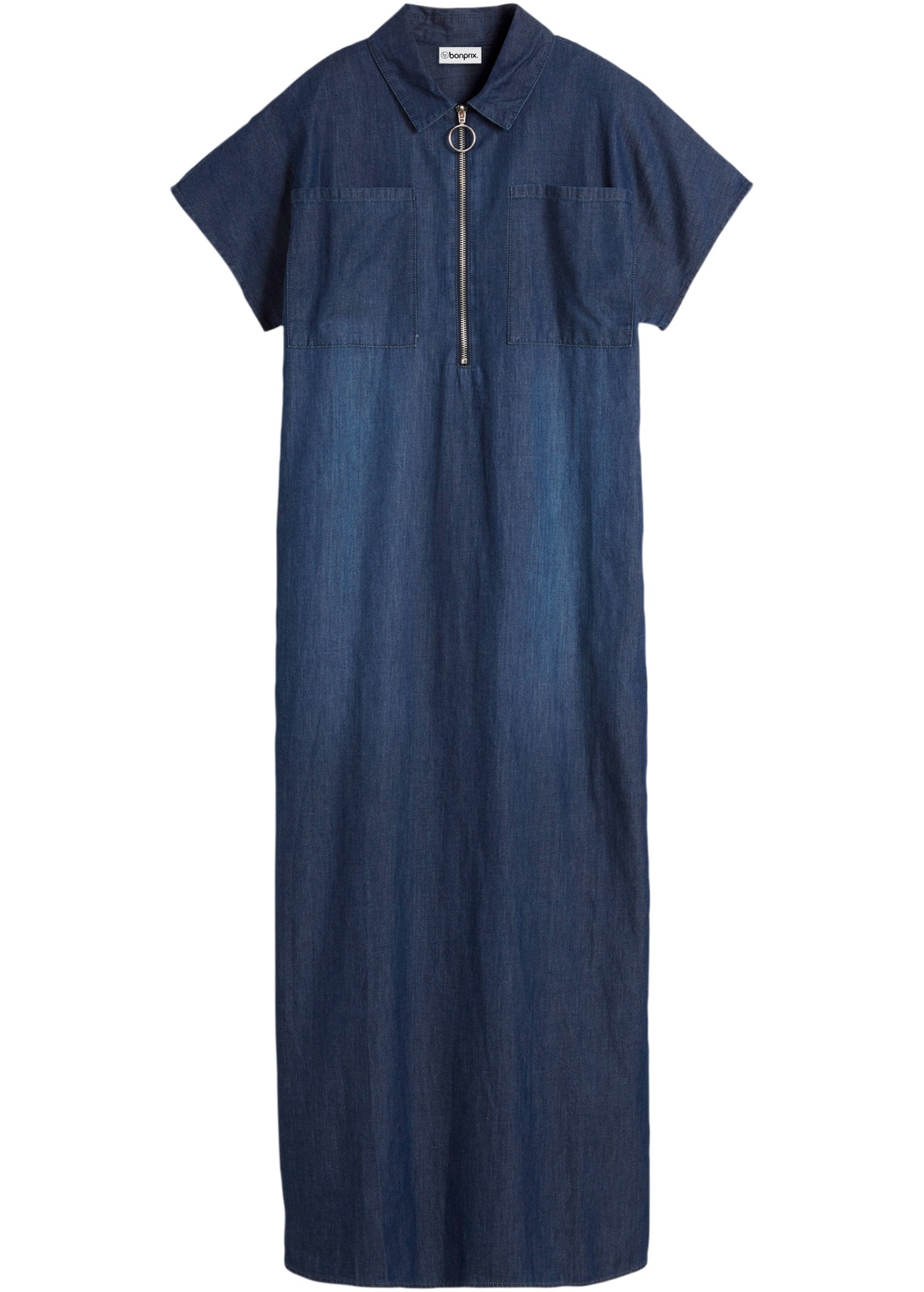 bonprix Jeanskleid für warme Tage, mit kurzem Arm, aus Baumwolle, mit Hemdblusenkragen