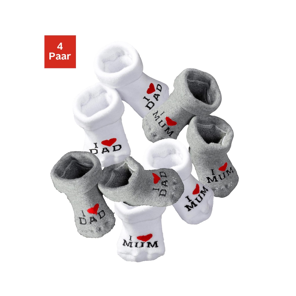 Vivance Umschlagsocken »I Love Mum, I Love Dad«, (4 Paar)