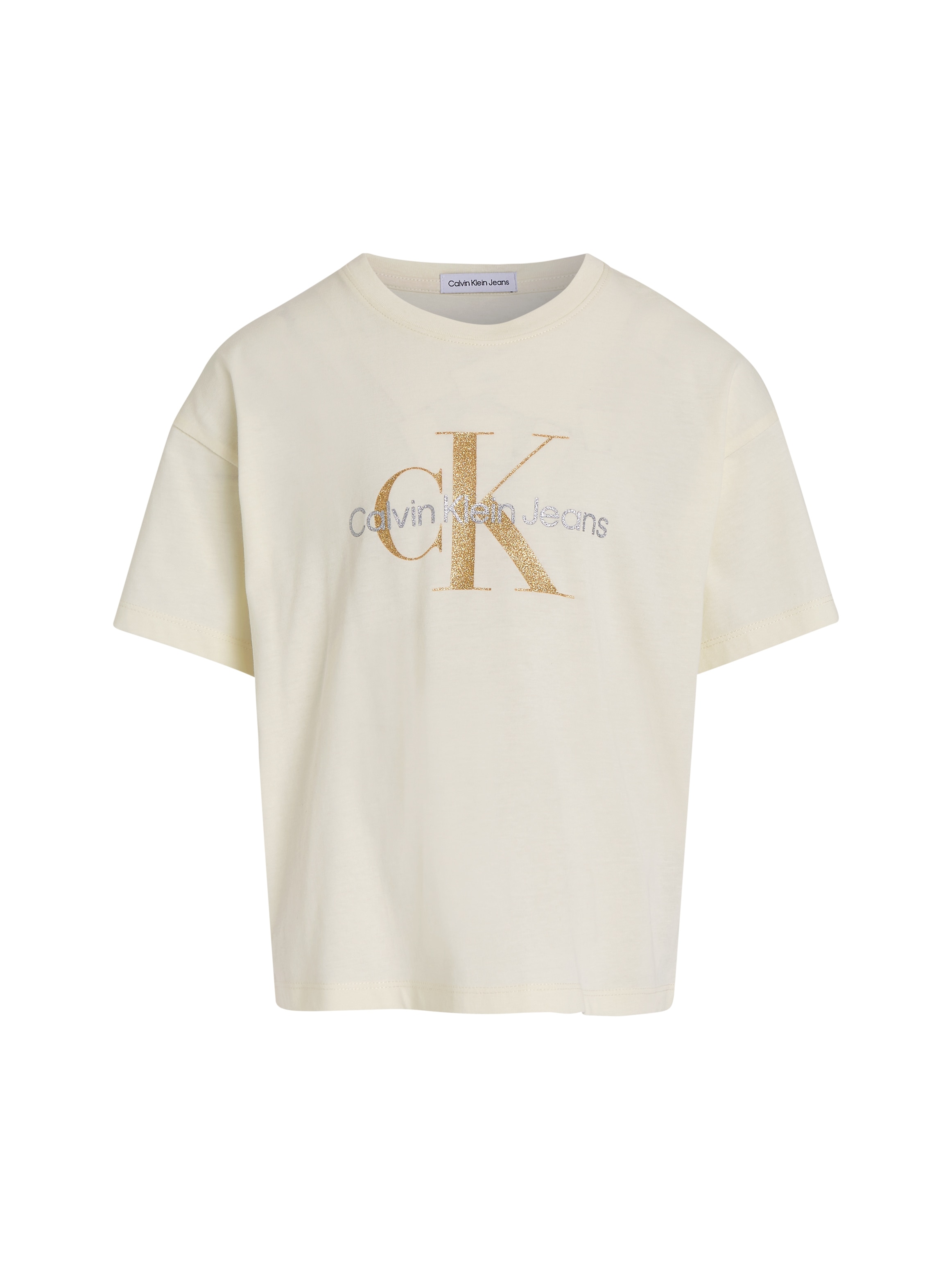 Calvin Klein Jeans T-Shirt »GLITTER MONOGRAM BOXY SS T-SHIRT«, für Kinder bis 16 Jahre mit glitzerndem Markenlabel