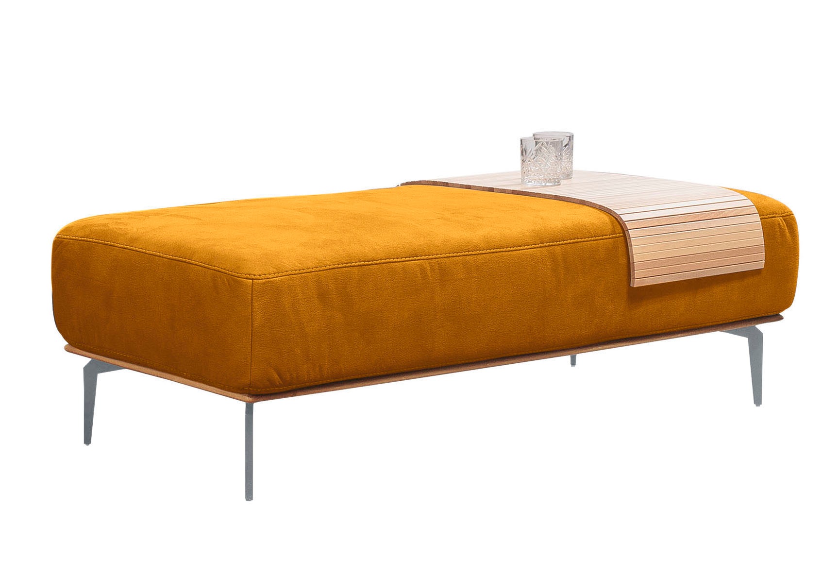 W.SCHILLIG Polsterhocker »run« mit elegantem Holzsockel, Füße in Silber matt, Breite 150 cm