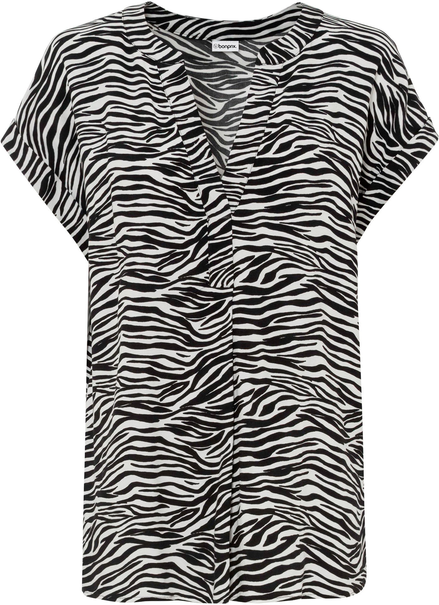 bonprix Tunika eleganter Look, Kurzarm-Design, Regular Fit, mit Henley-Kragen