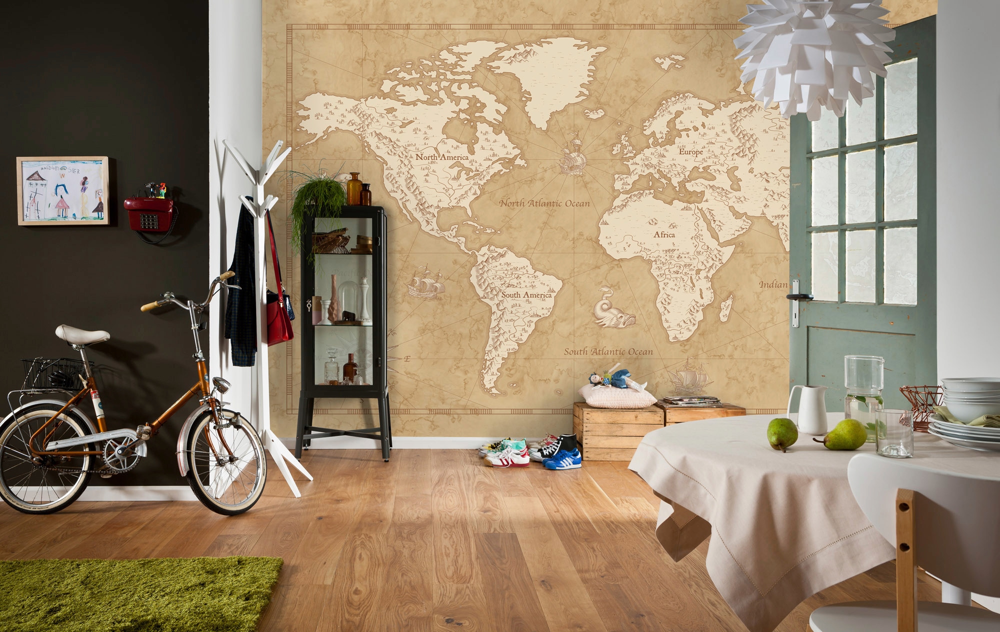 Komar Vliestapete »Digitaldruck Vlies - Vintage World Map - Größe 500 x 280 cm«, bedruckt, Kinderzimmer