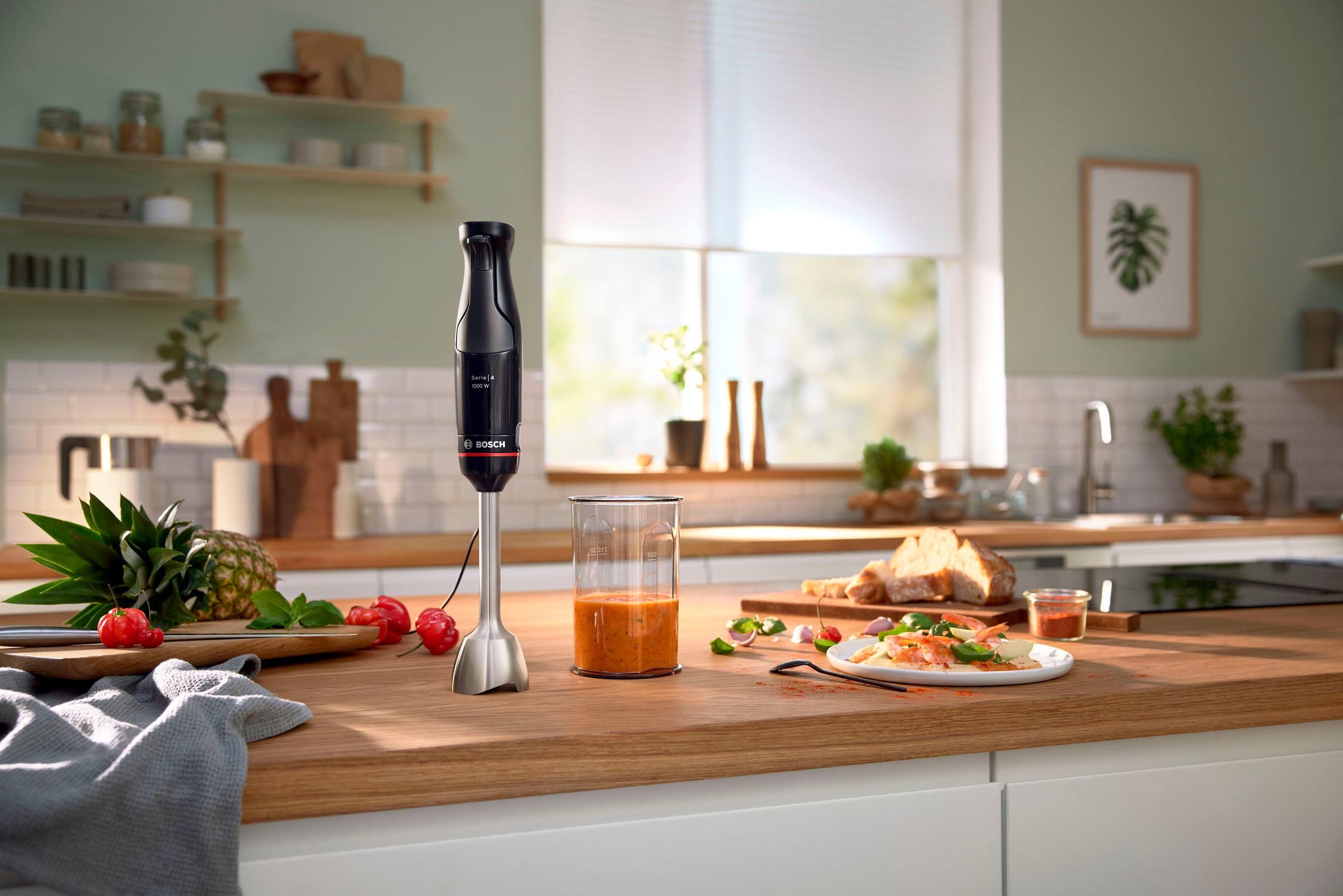BOSCH Stabmixer »ErgoMaster Serie 4 MSM4B610, 4 Klingen, Mixfuß Edelstahl, schwarz«, 1000 W, Becher, großer Bedienhebel, Keramikkupplung, Made in Europe