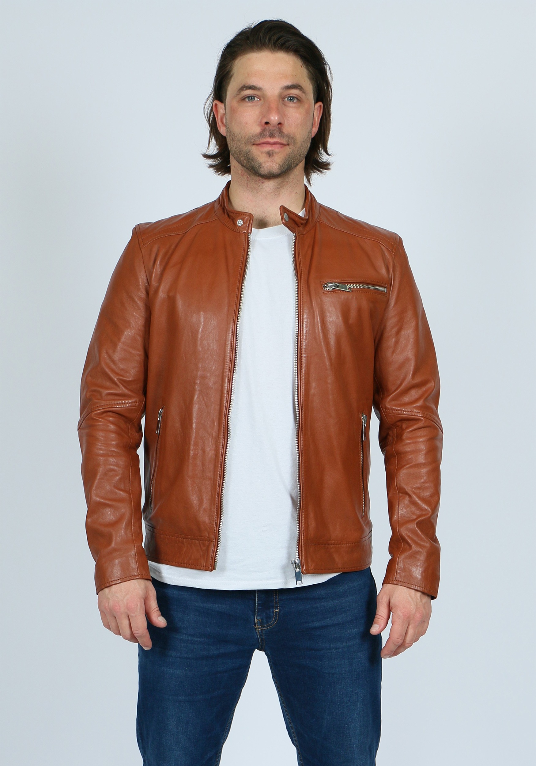 Freaky Nation Herren Lederjacke »Lucky Jim-FN« in braun, Größe S