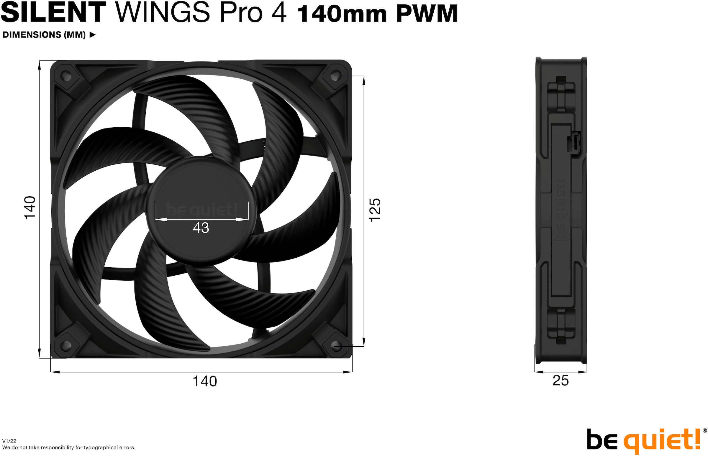 be quiet! Gehäuselüfter »SILENT WINGS PRO 4  140mm PWM«