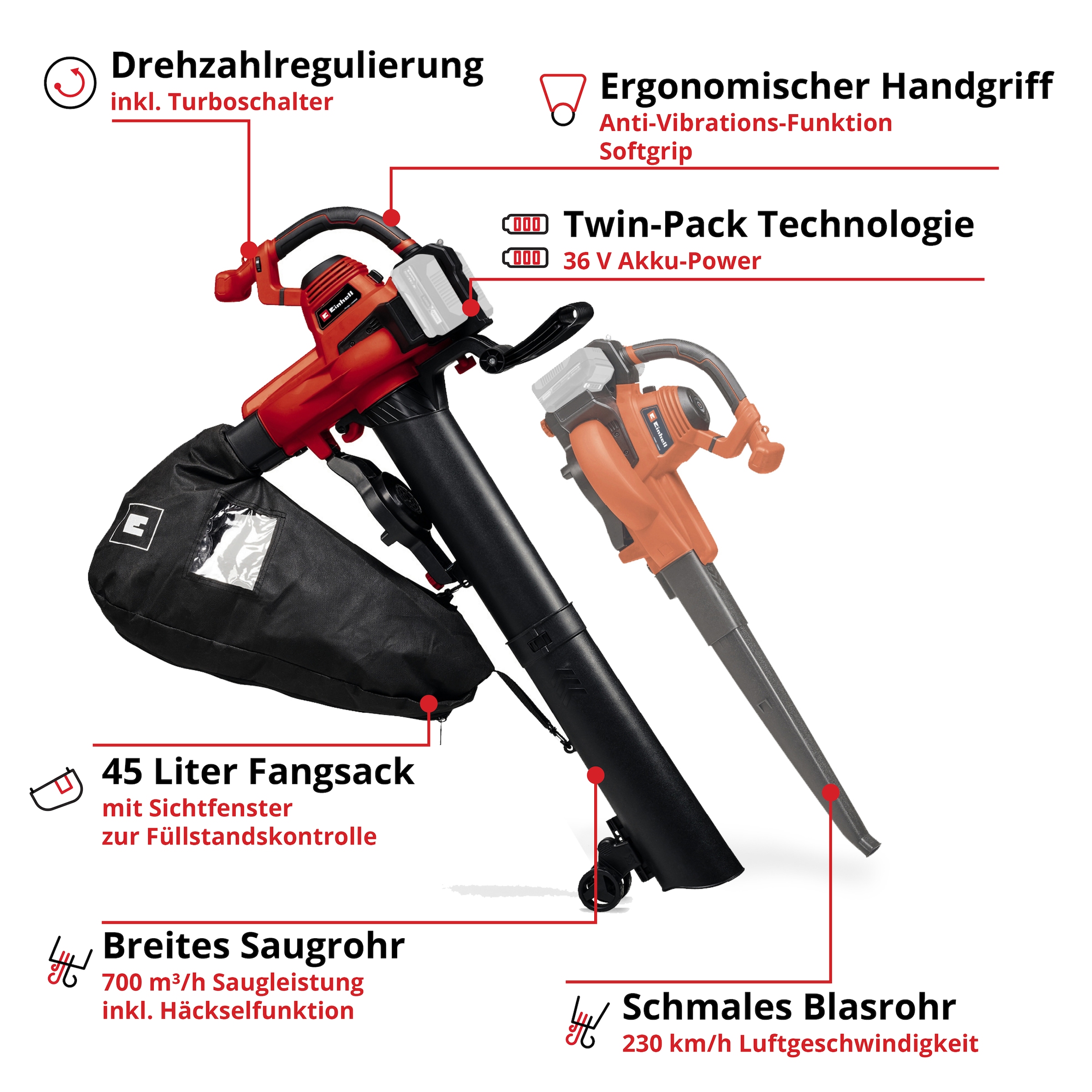 Einhell Akku-Laubsauger »GE-CL 36/230 Li E -Solo«, (4 St.)