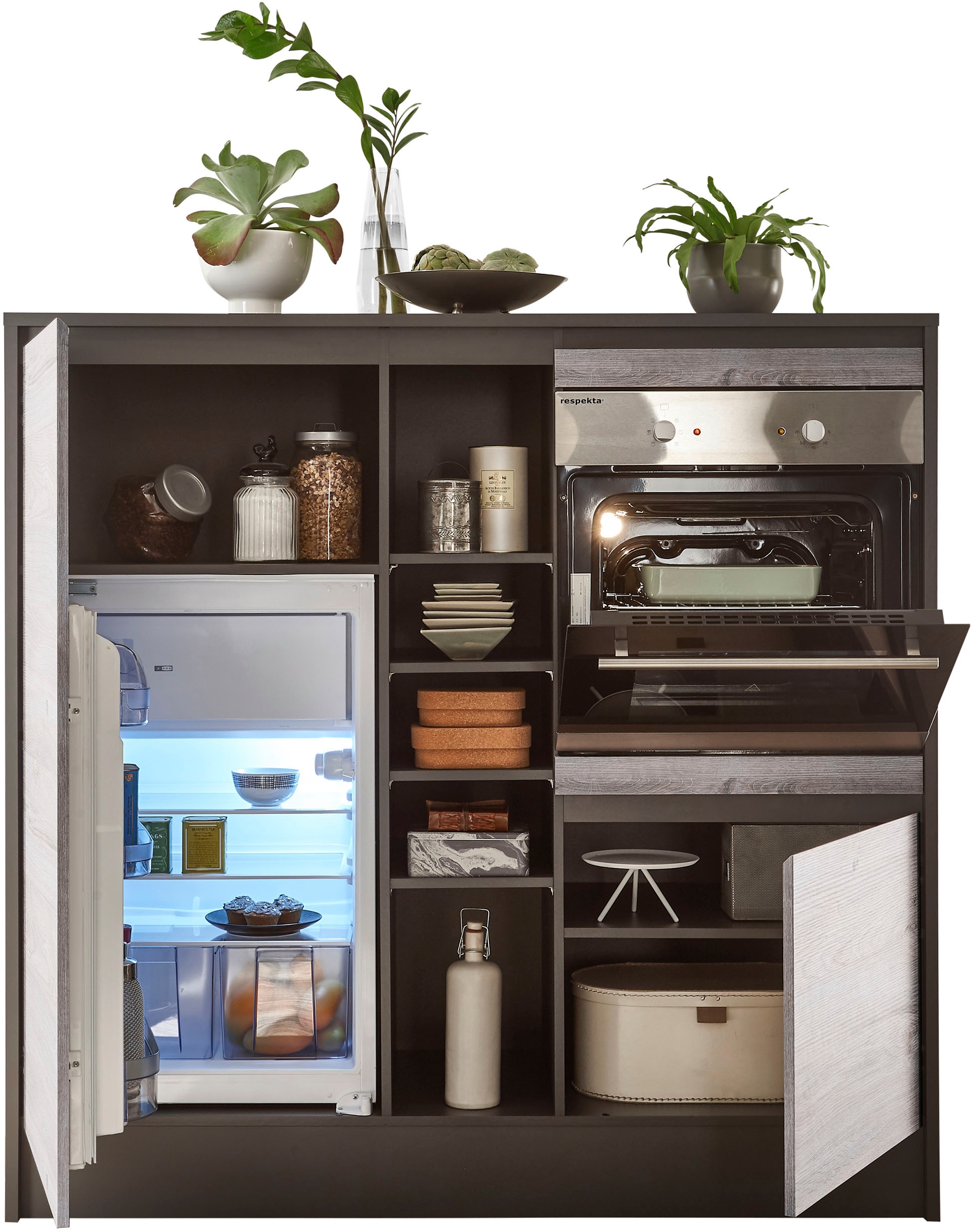 BASIC by Balculina Küchenzeile »Less«, (Set), mit E-Geräten, Breite 210+150 cm