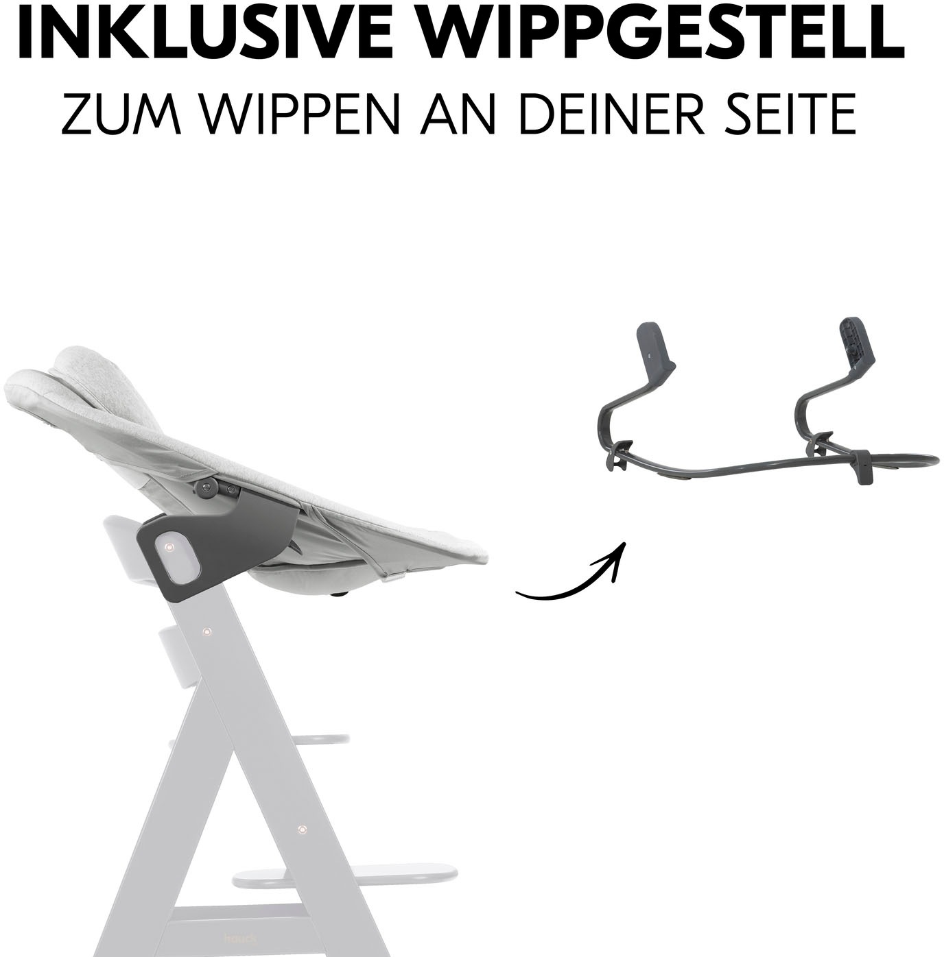 Hauck Babywippe »Alpha Bouncer Premium, Light Grey«, bis 9 kg, für Neugeborene mit Wippgestell, für Hochstuhl Alpha+ und Beta+