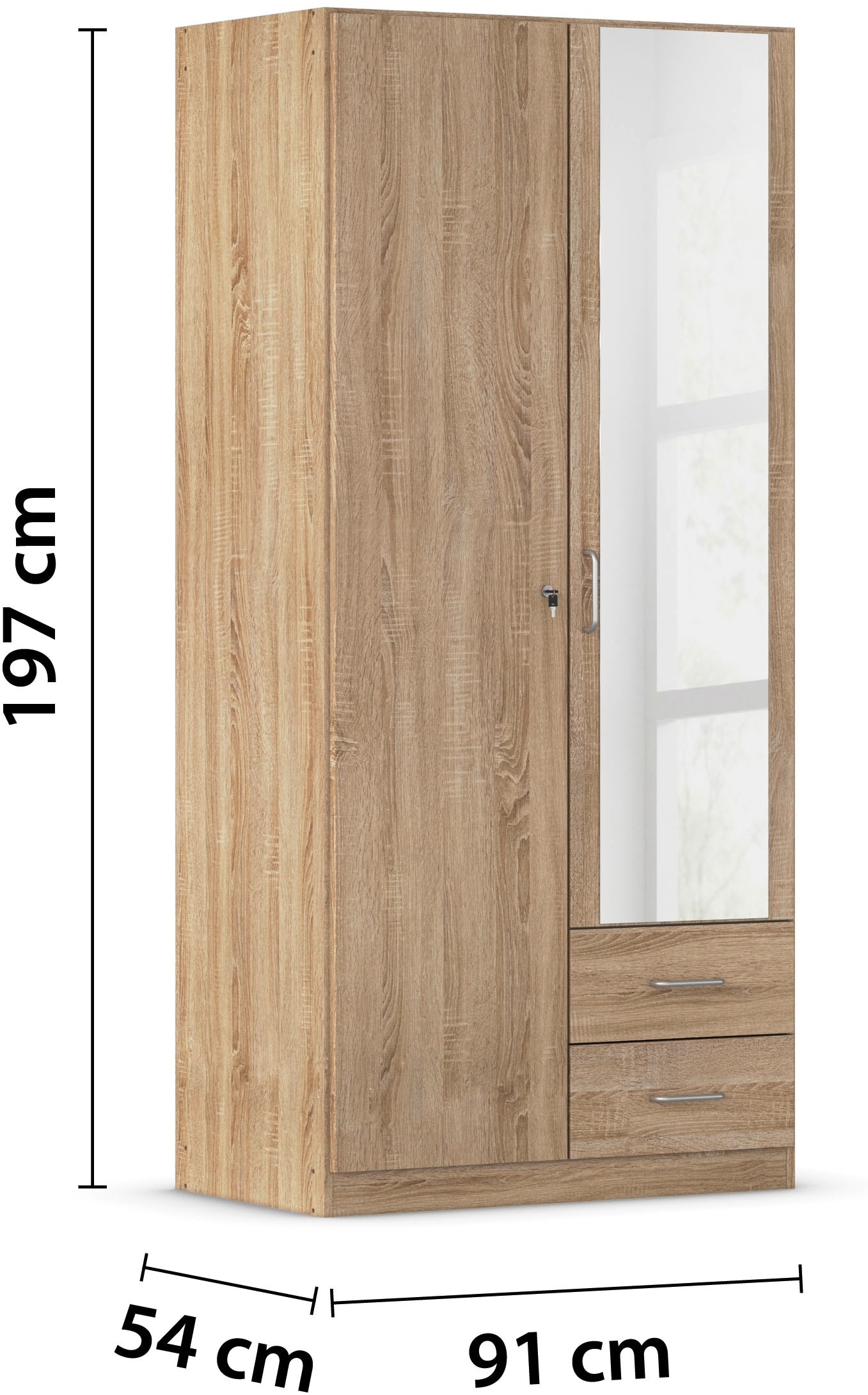 rauch Kleiderschrank »Schrank Garderobe Garderobenschrank Putzschrank Wäscheschrank BERGHEIM« Breiten 91/136/181 cm, Höhe 197 cm,  2 Außenschubladen, Tür/en abschließbar je 2 Schlüssel MADE IN GERMANY
