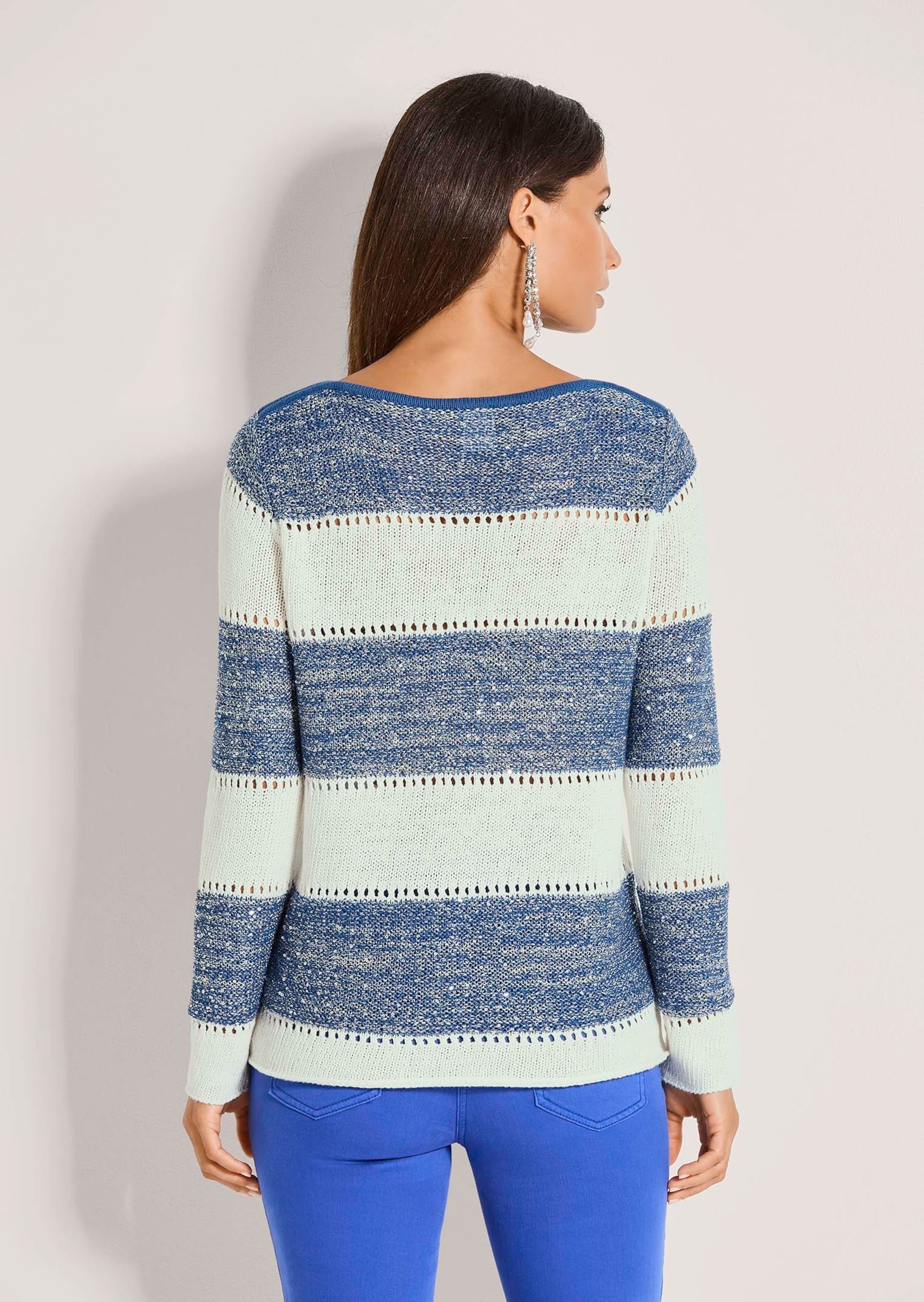 MADELEINE Longpullover »Strickpullover Baumwollpullover mit Streifenmuster« Pailetten
