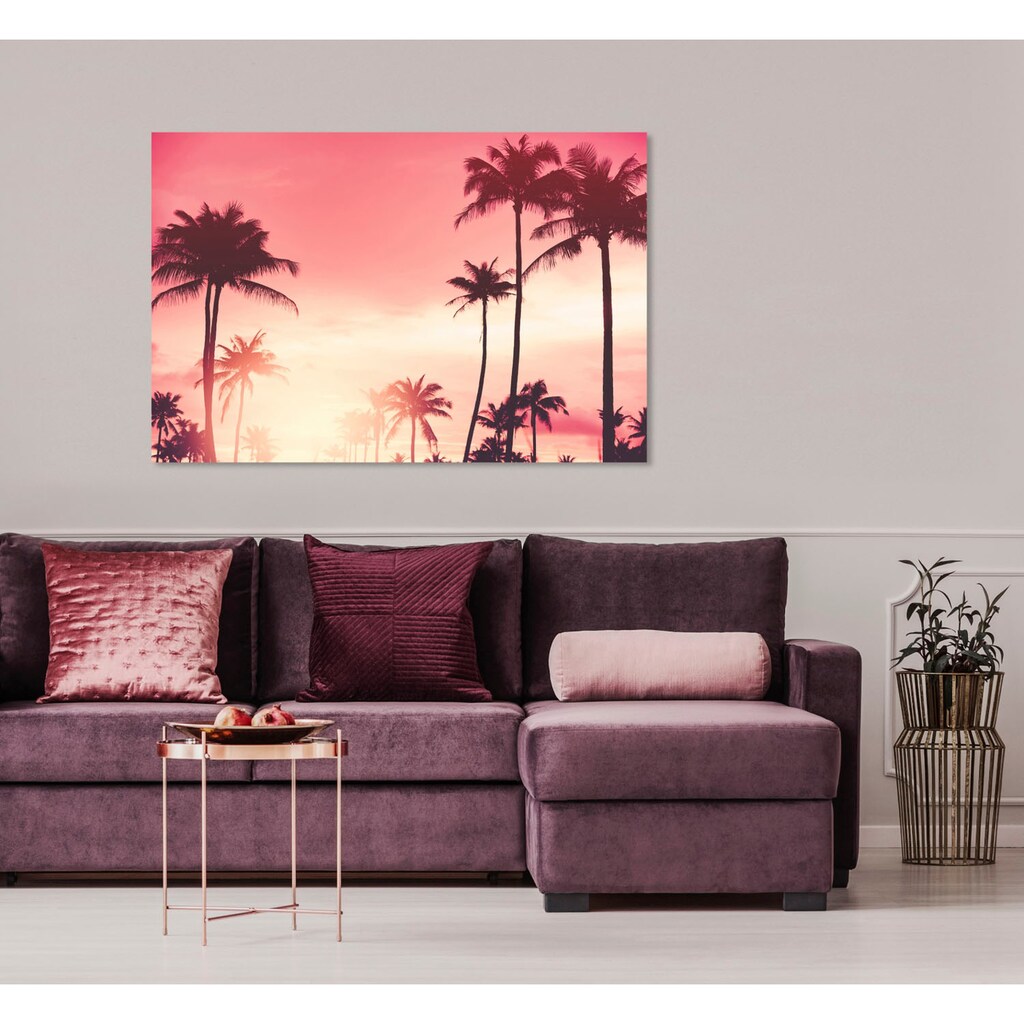 queence Acrylglasbild »Palmen im Sonnenuntergang«