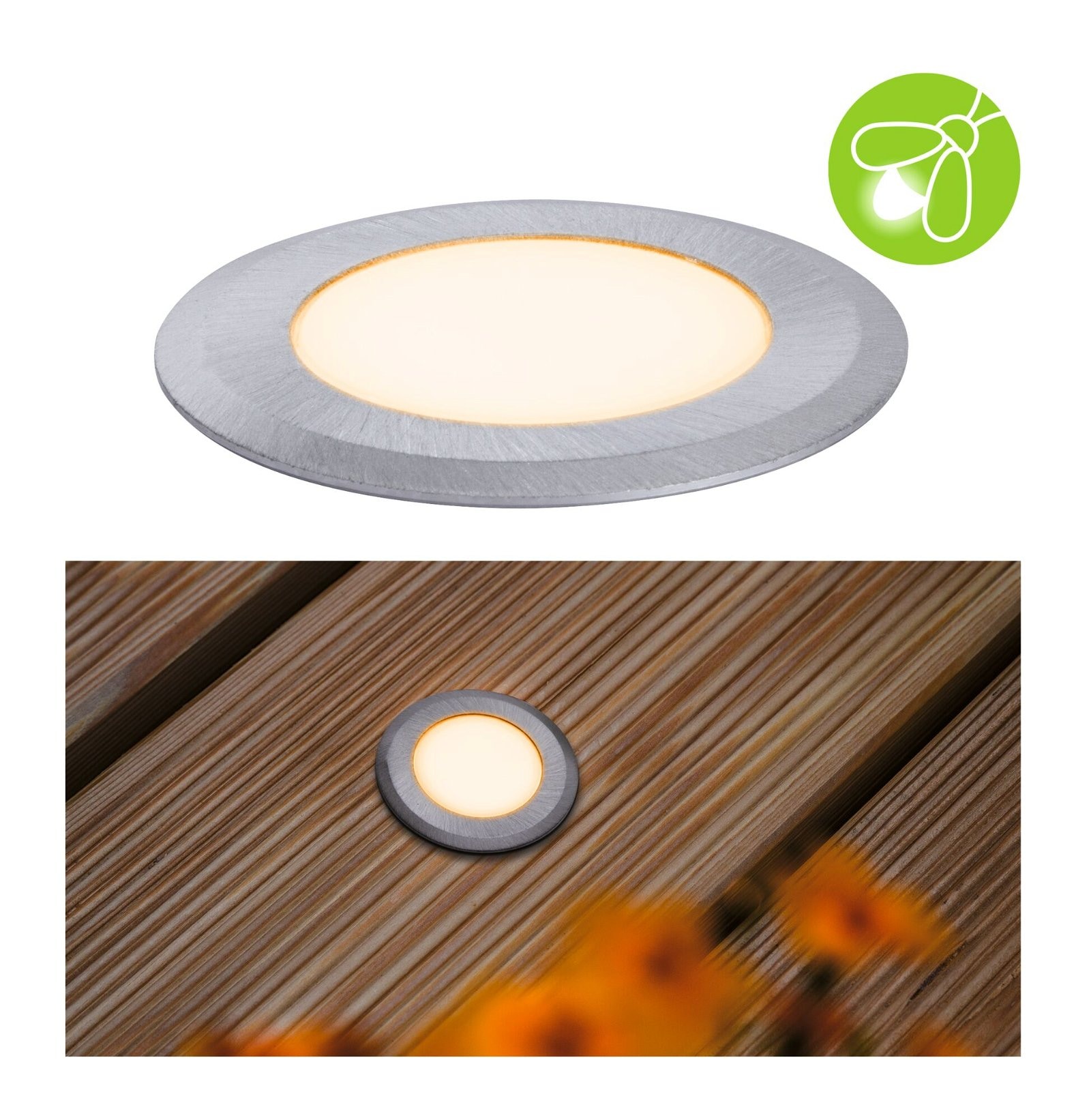 Paulmann LED Einbauleuchte »IP65 rund 50mm 2200K 2,2W 60lm 230V Alu Kunststoff, Metall«, 1 flammig, Bodeneinbauleuchte Goldlicht insektenfreundlich