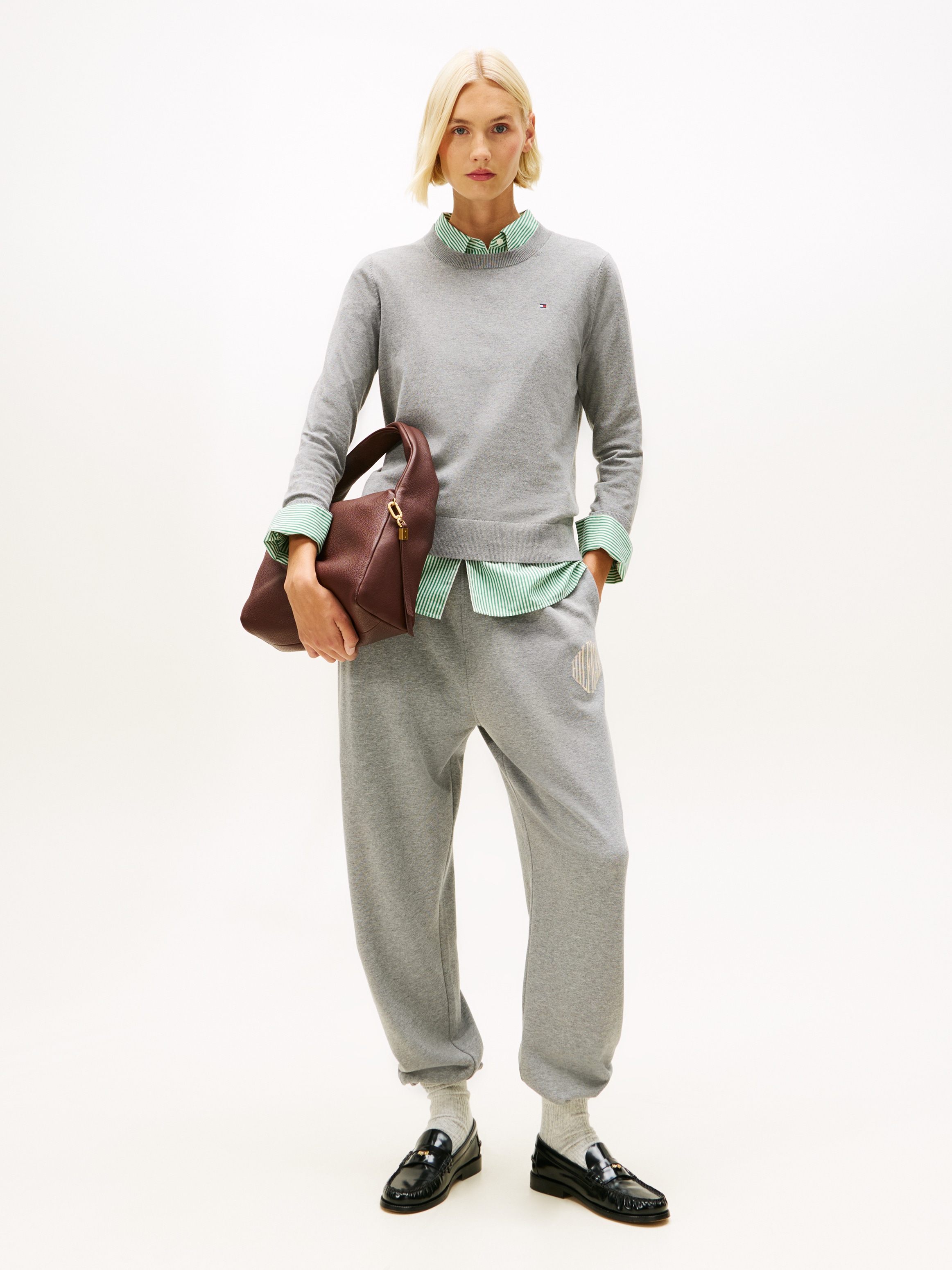 Tommy Hilfiger Rundhalspullover »CO JERSEY STITCH LS C-NK SWT« mit Logostickerei