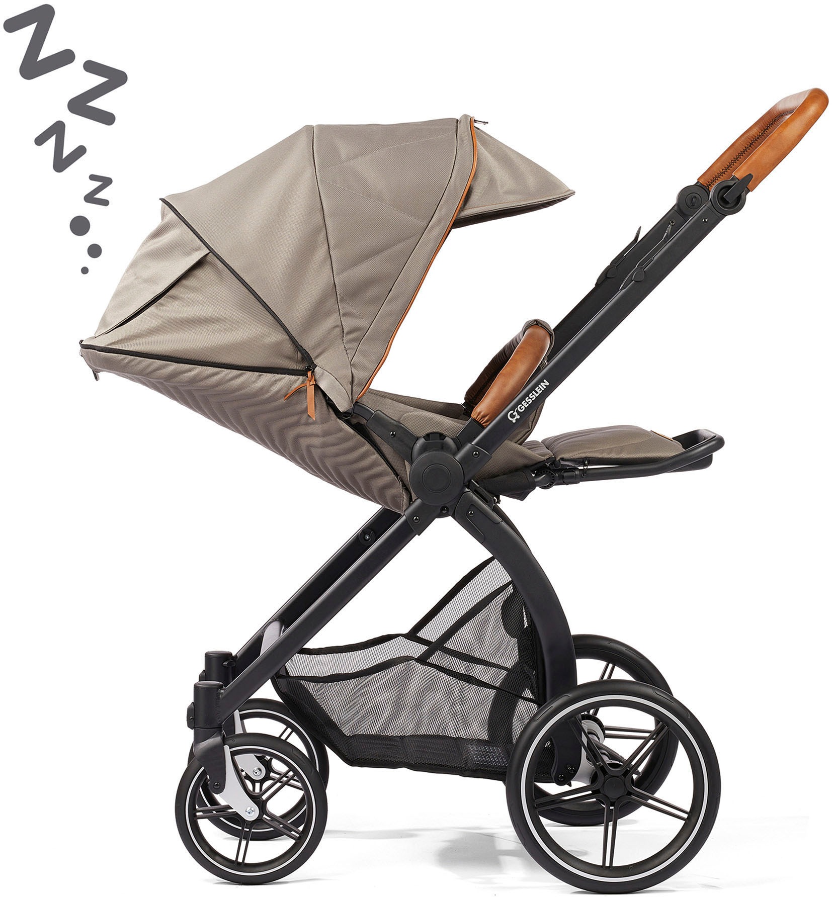 Gesslein Kombi-Kinderwagen »FX4 Soft+ mit Aufsatz Style, taube/cognac«, mit Babywanne C3 und Babyschalenadapter